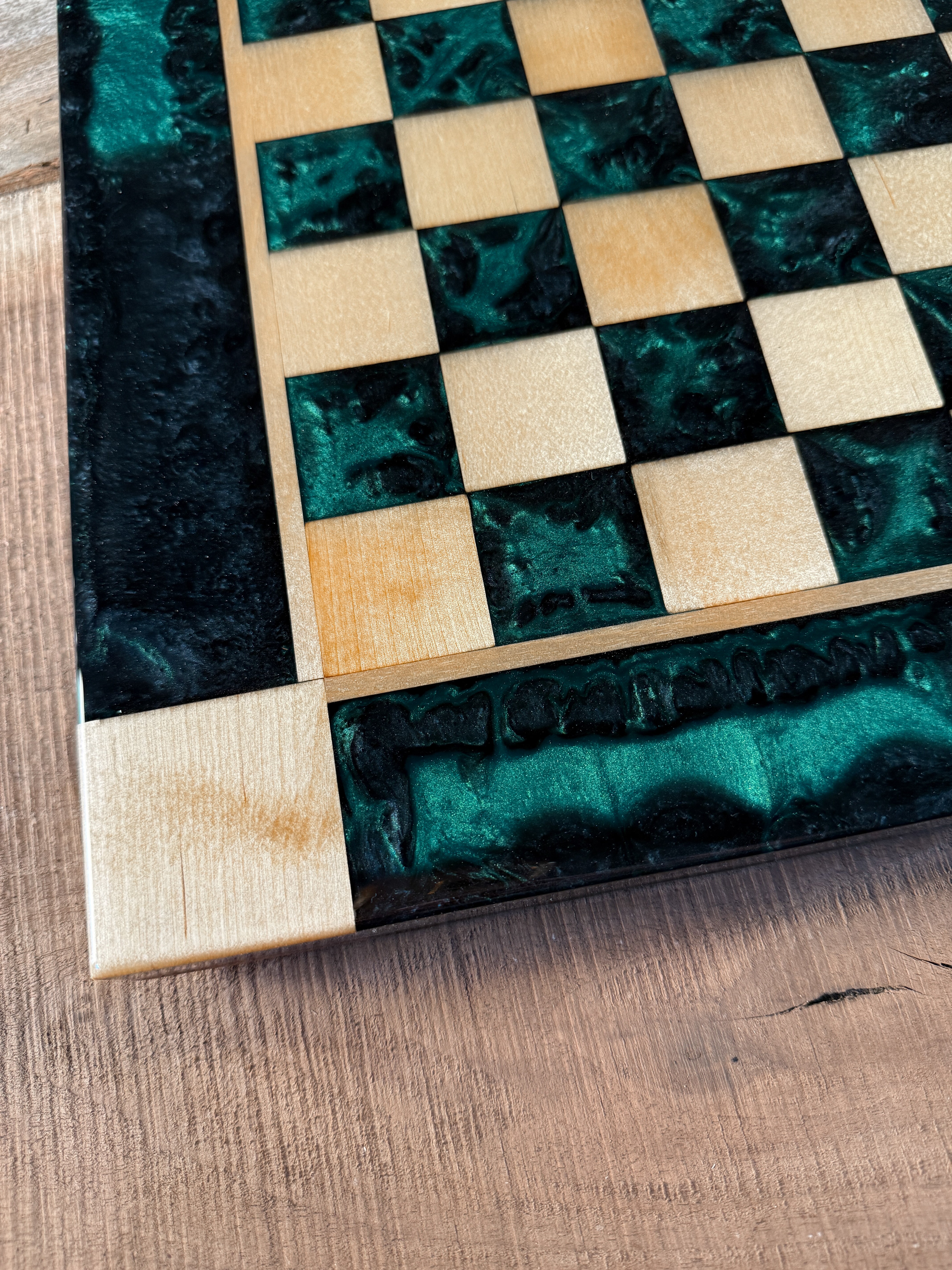 Emerald Black Onyx Maple Wood Chess Board (Chess Set Included)
