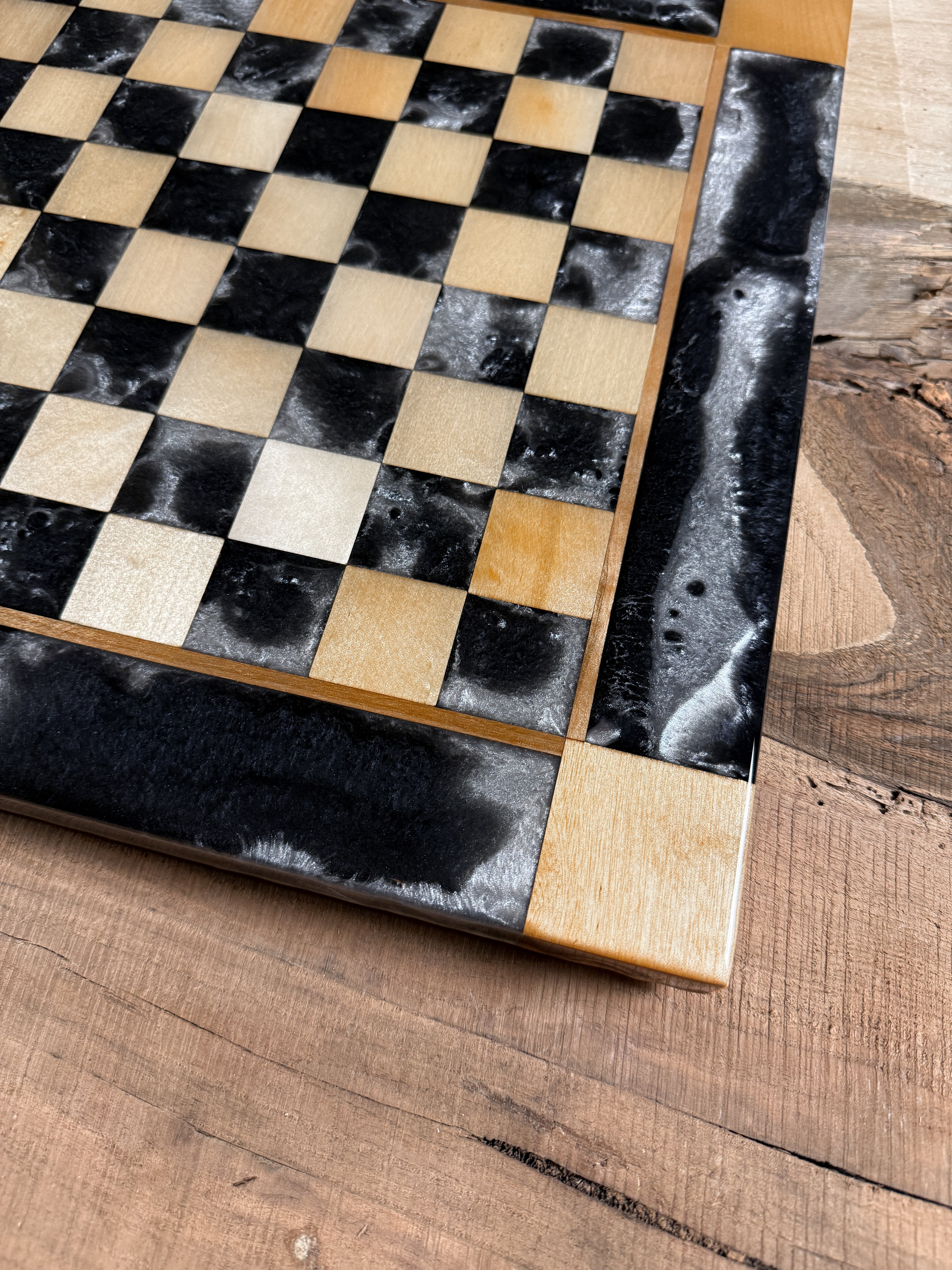 Black Onyx Silver Maple Wood Chess Board