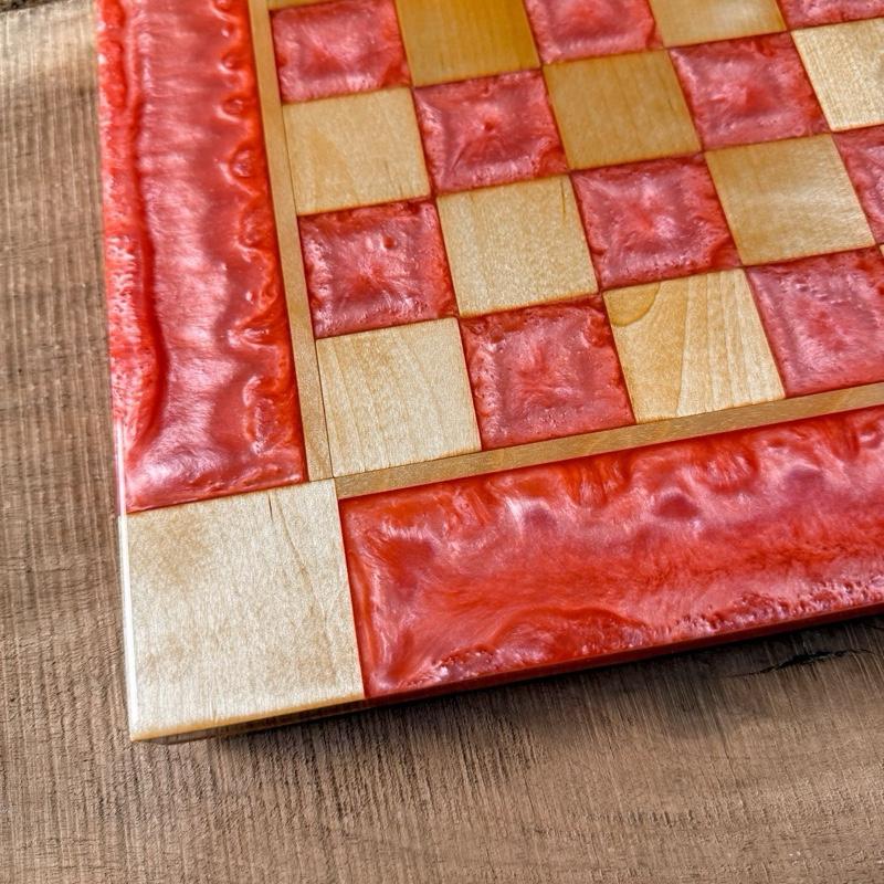 Pink Pearl Maple Chess/Checker Board with Border - INCLUDES PIECES