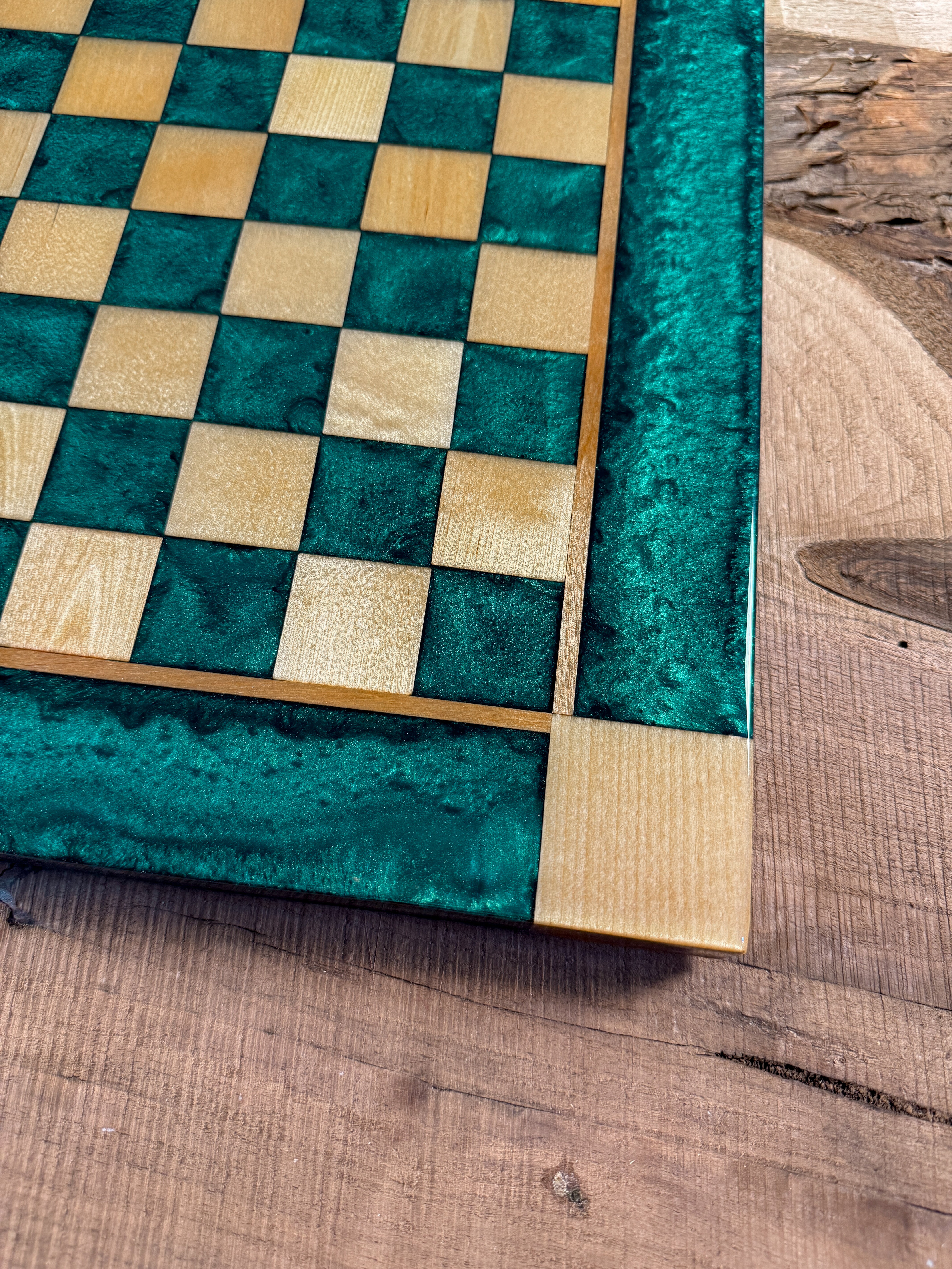 Emerald Green Maple Wood Chess Board (Chess Set Included)