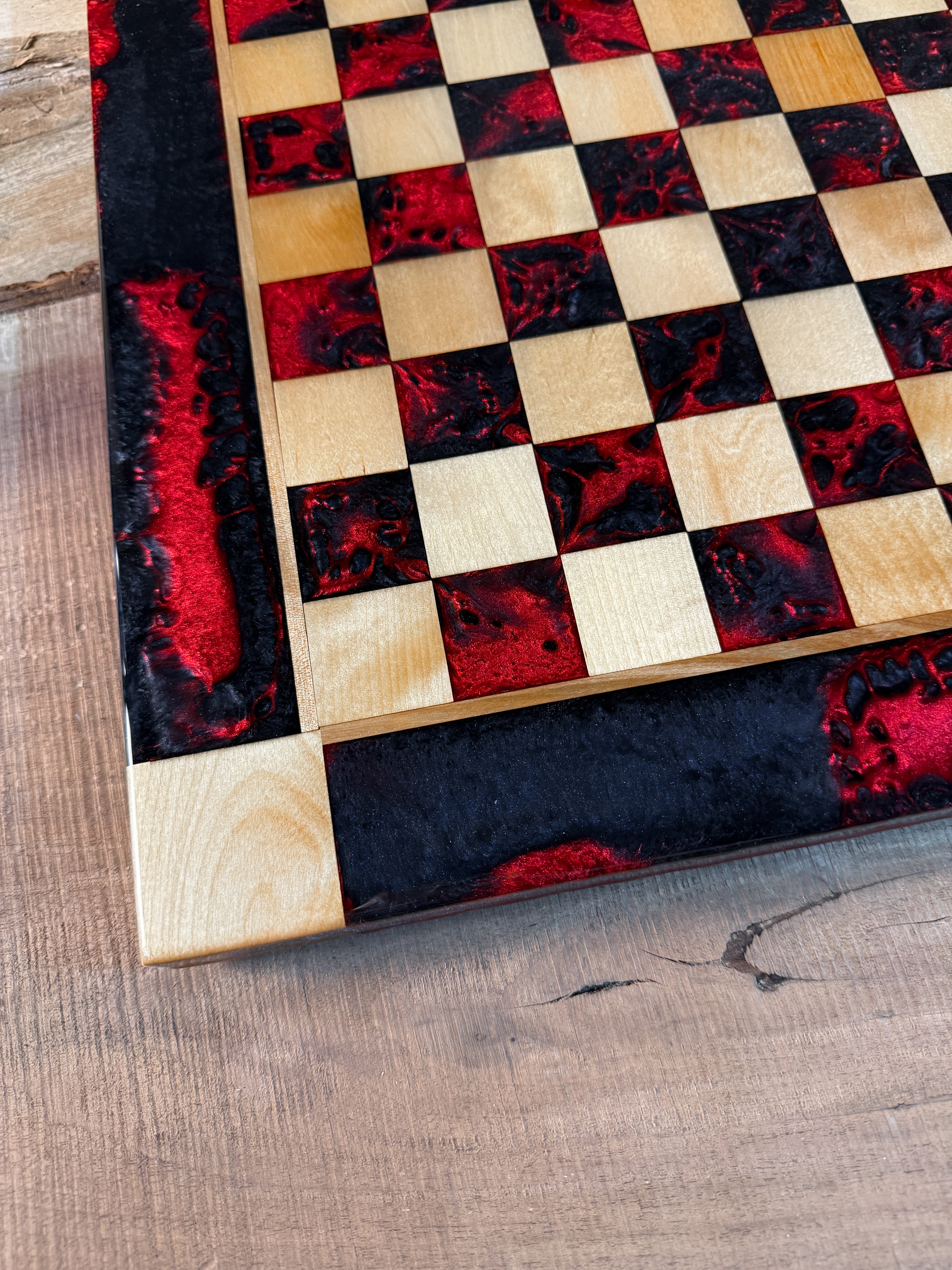 Red and Black Maple Wood Chess Board (Chess Set Included)