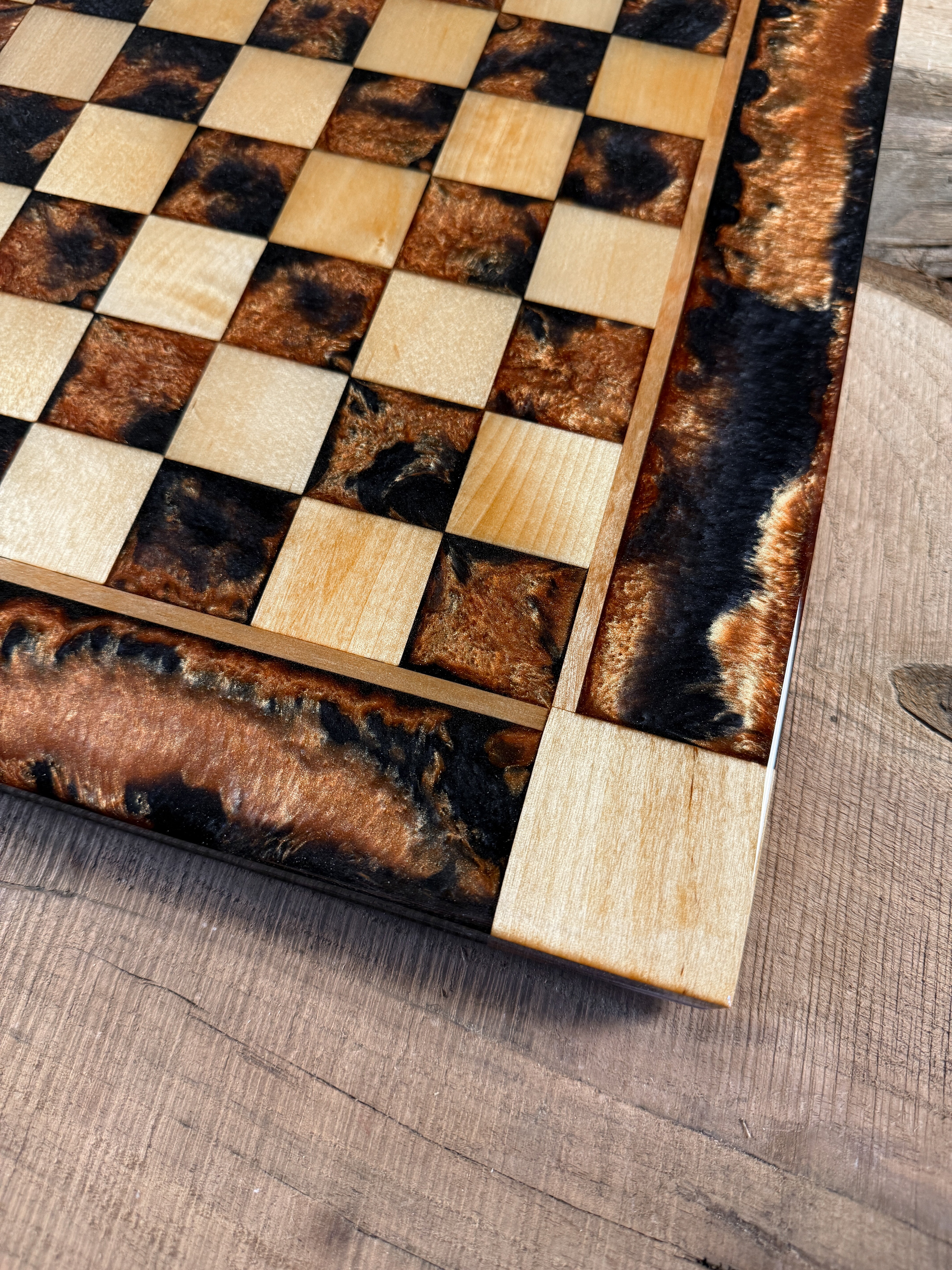 Black Onyx Copper Maple Wood Chess Board (Chess Set Included)
