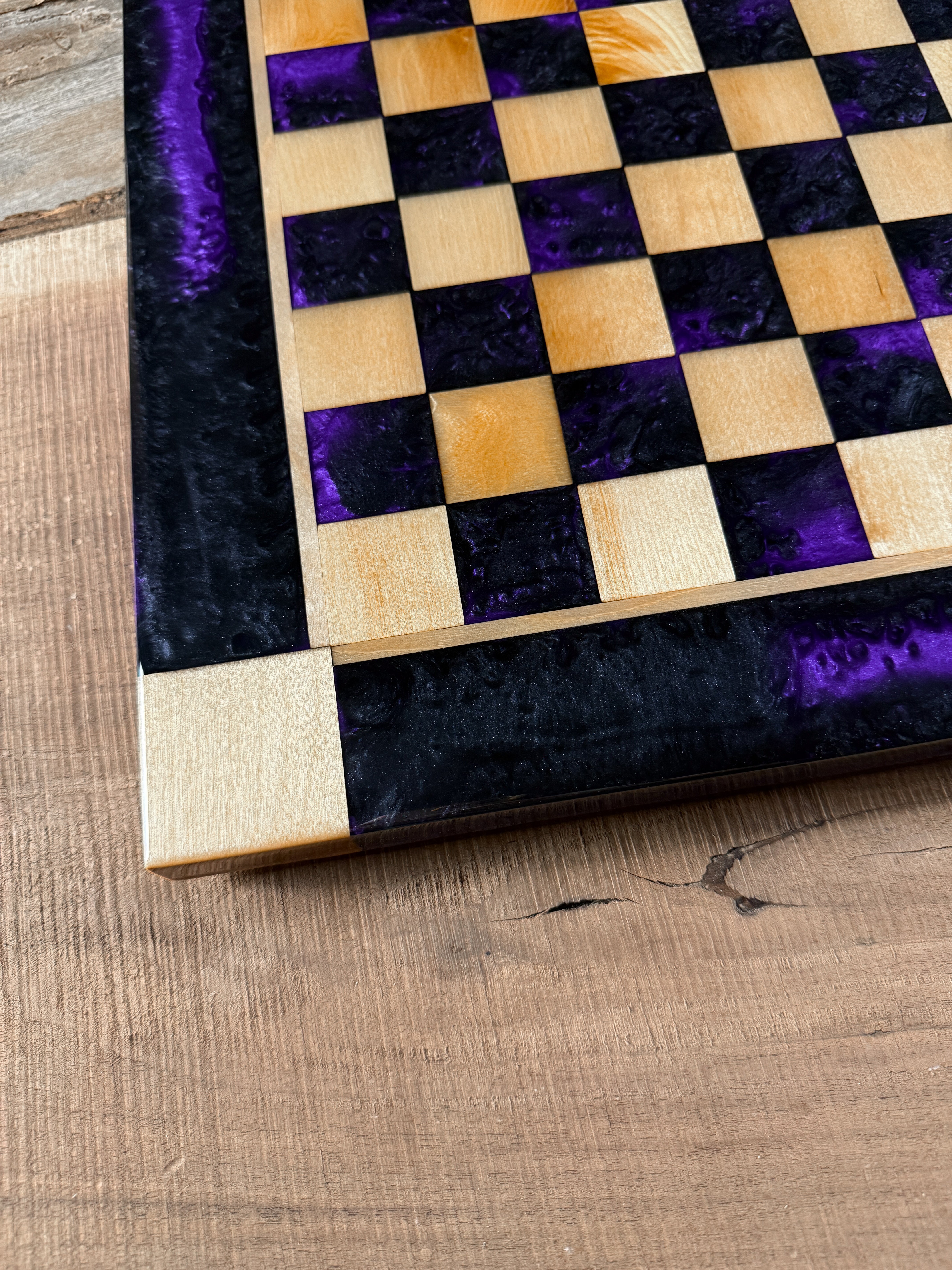 Black Onyx Purple Haze Maple Wood Chess Board (Chess Set Included)