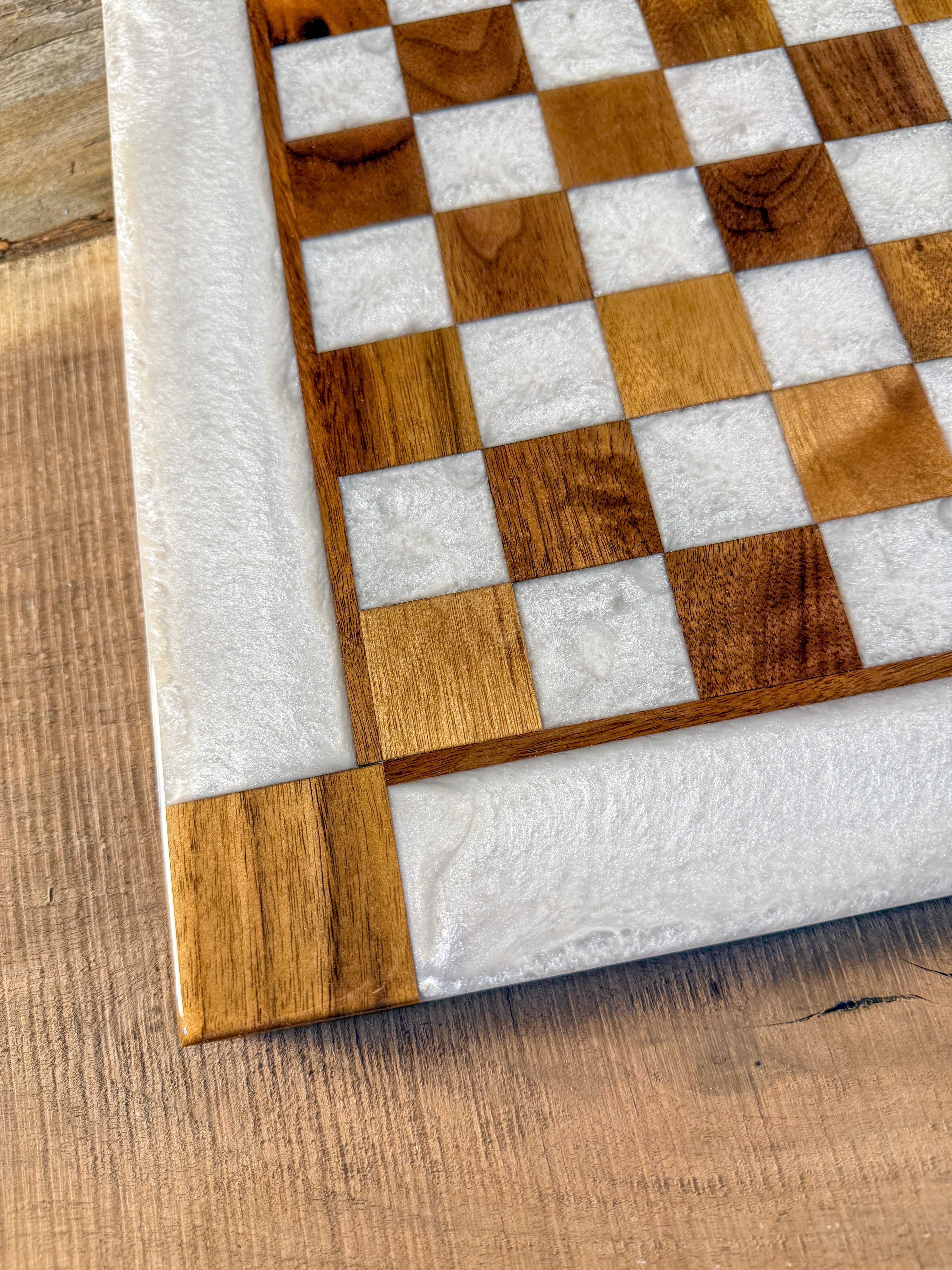Pure Pearl White Black Walnut Chess Board (Chess Set Included)