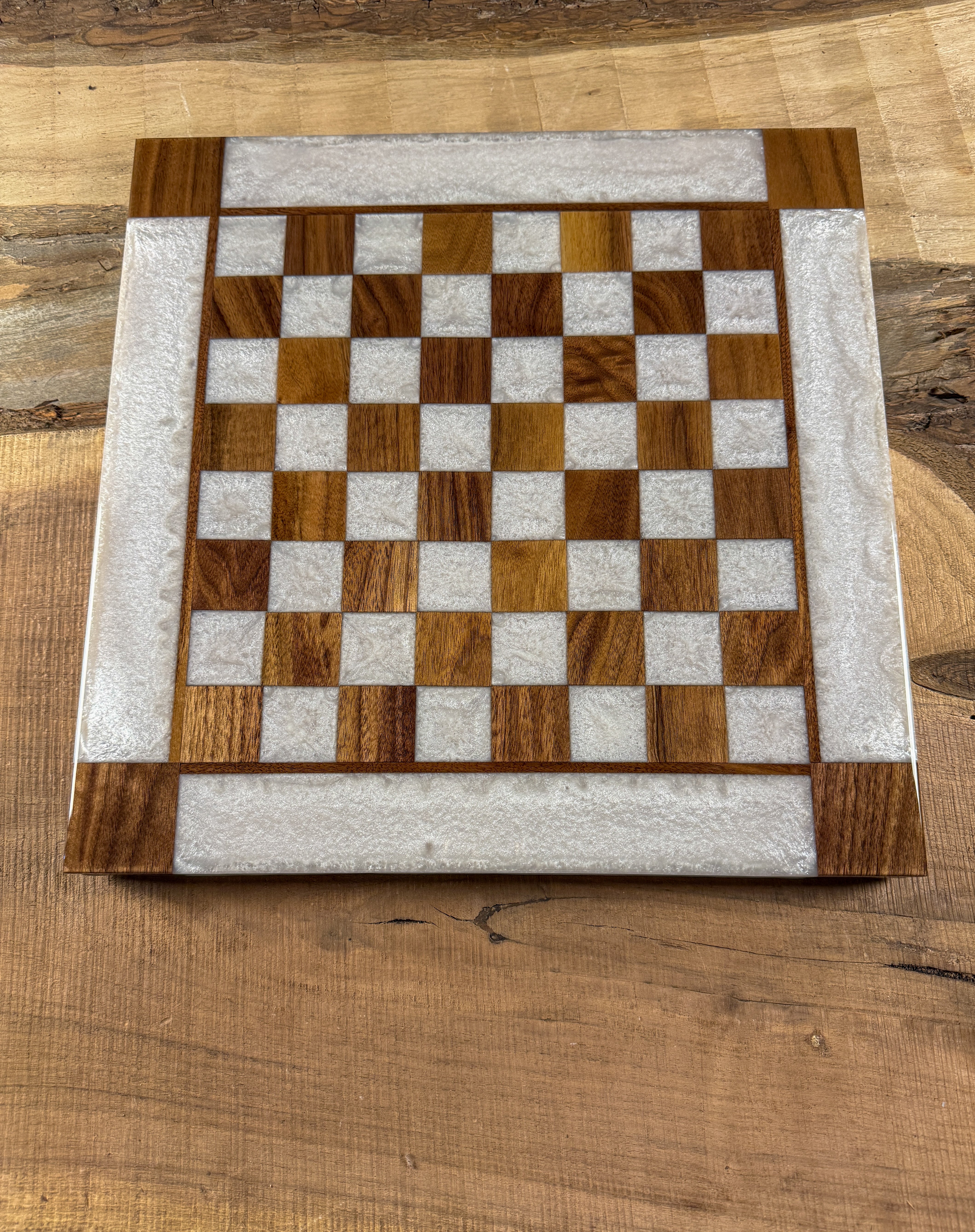 Pure Pearl White Black Walnut Chess Board (Chess Set Included)