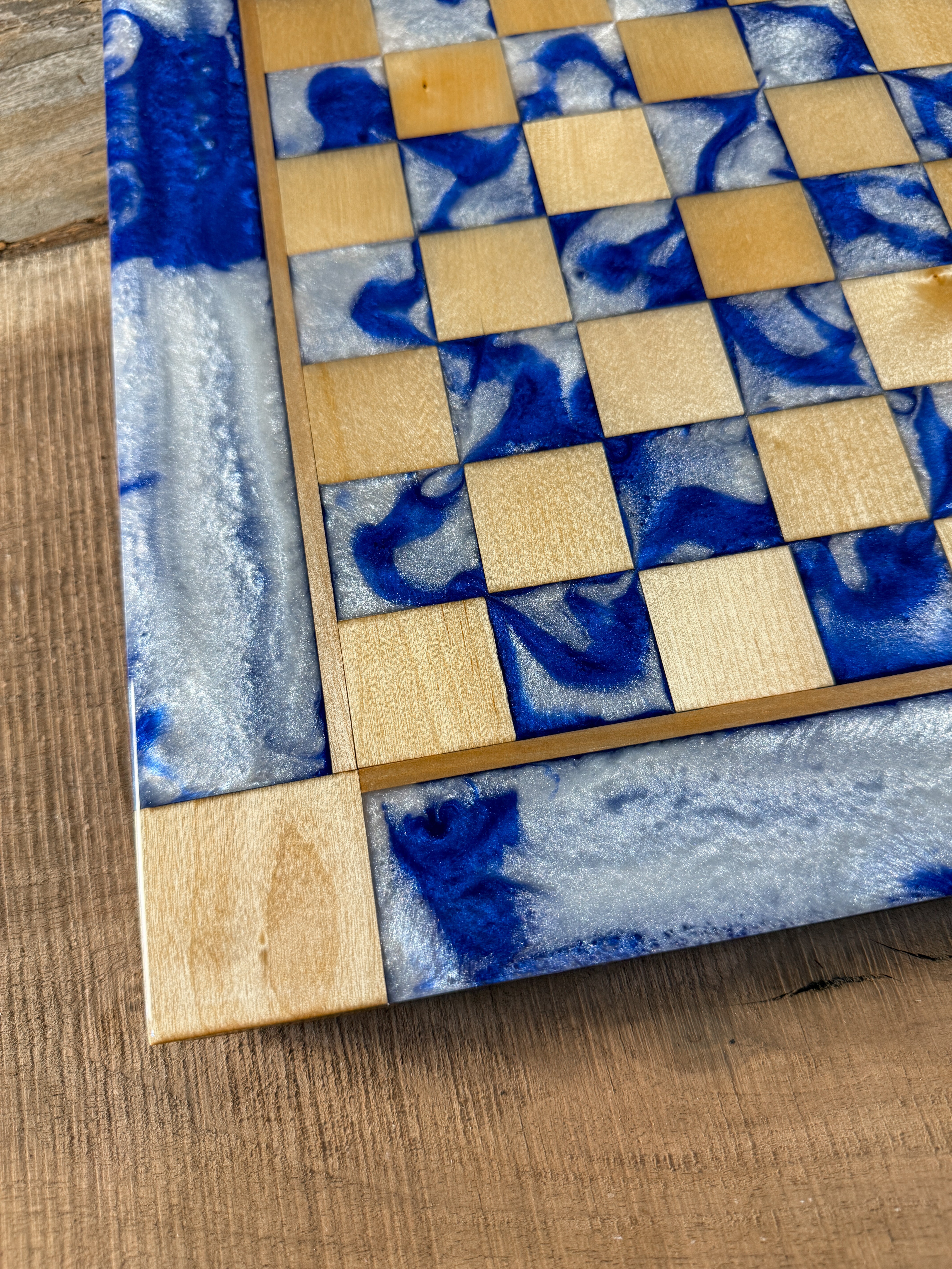Deep Blue Cloud Maple Wood Chess Board (Chess Set Included)