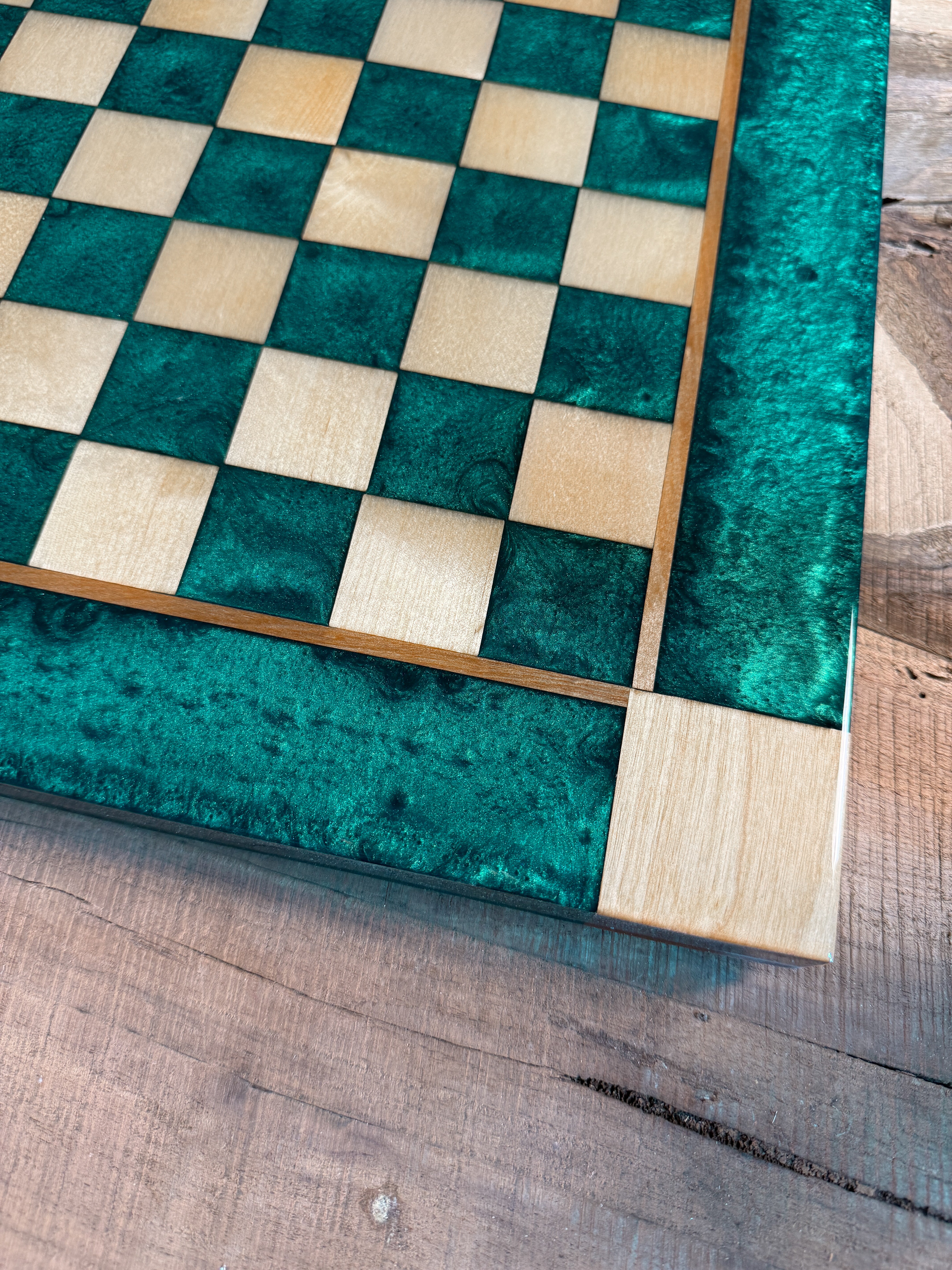 Emerald Green Maple Wood Chess Board (Chess Set Included)