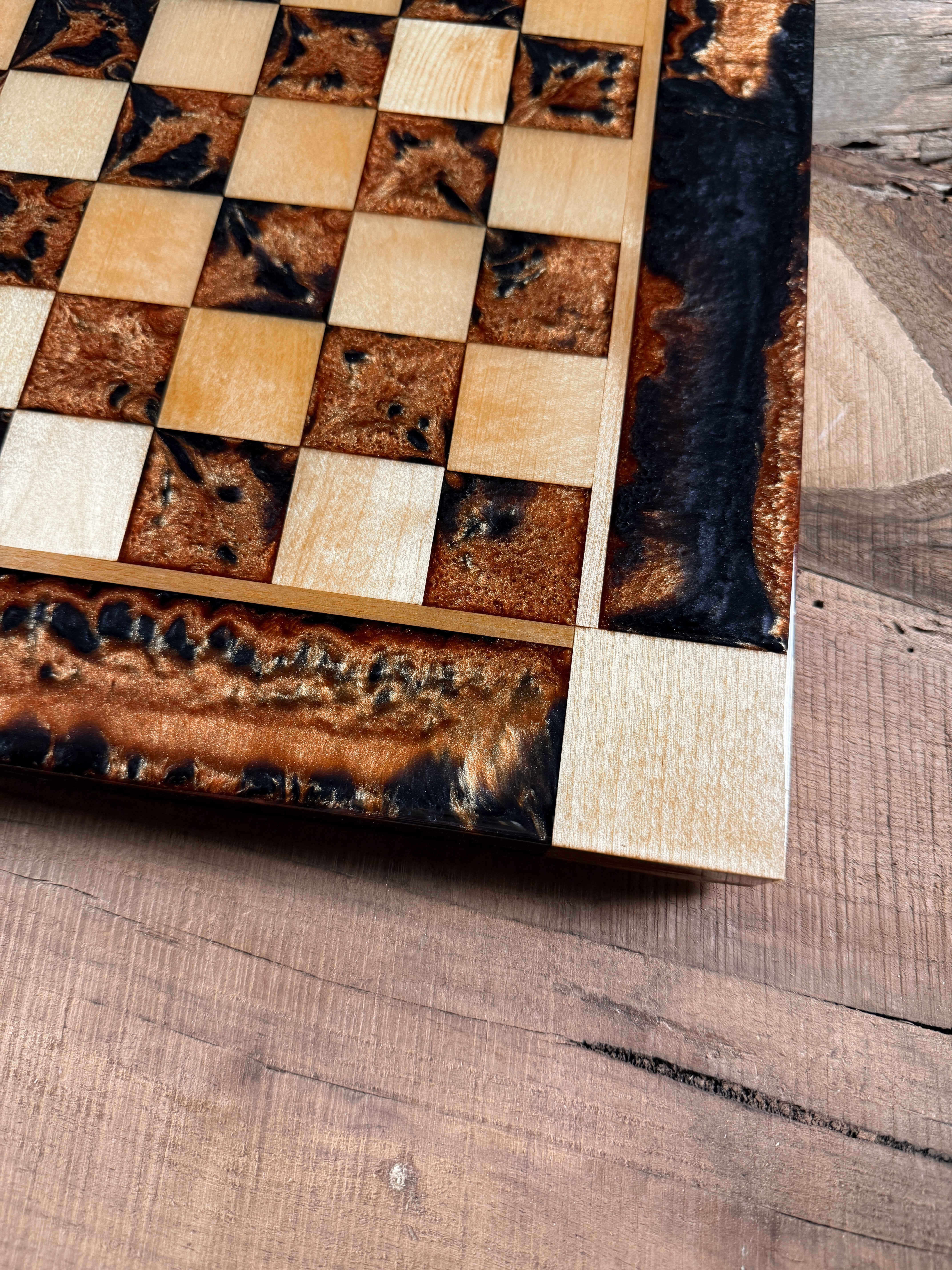 Black Onyx Copper Maple Wood Chess Board (Chess Set Included)