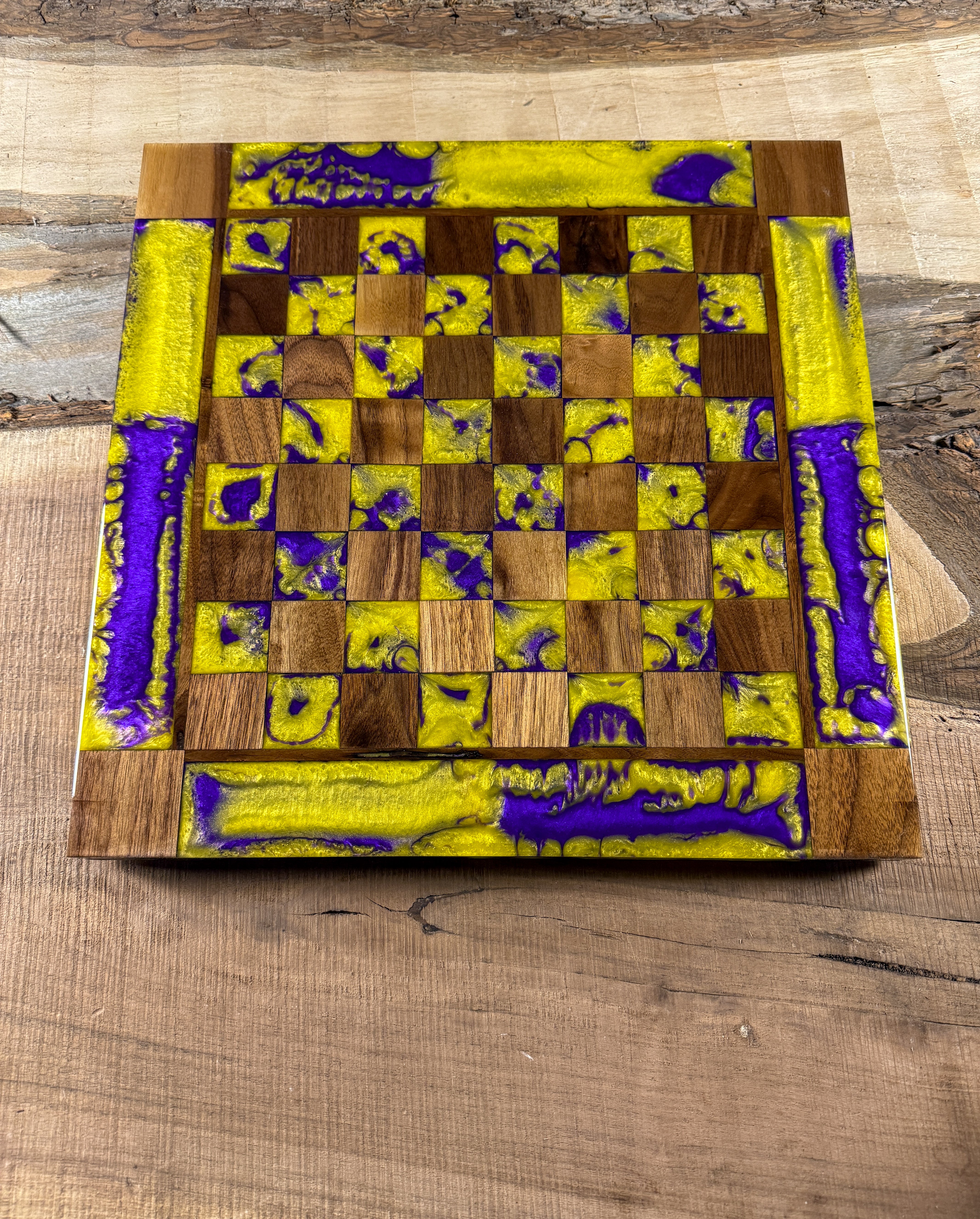 Purple Haze Vivid Yellow Walnut Chess Board (Chess Set Included)