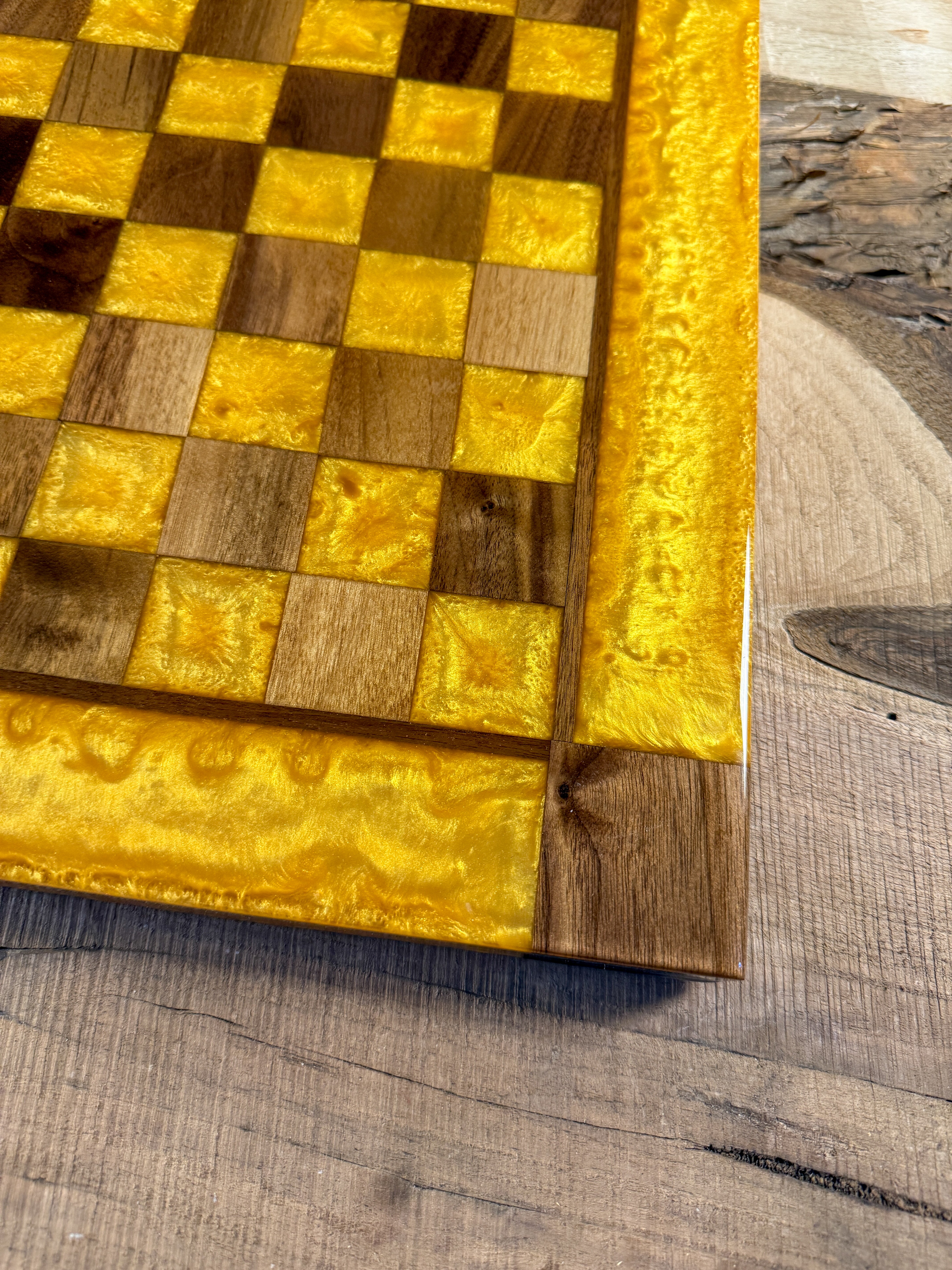 Gold Cloud Black Walnut Chess Board (Chess Set Included)