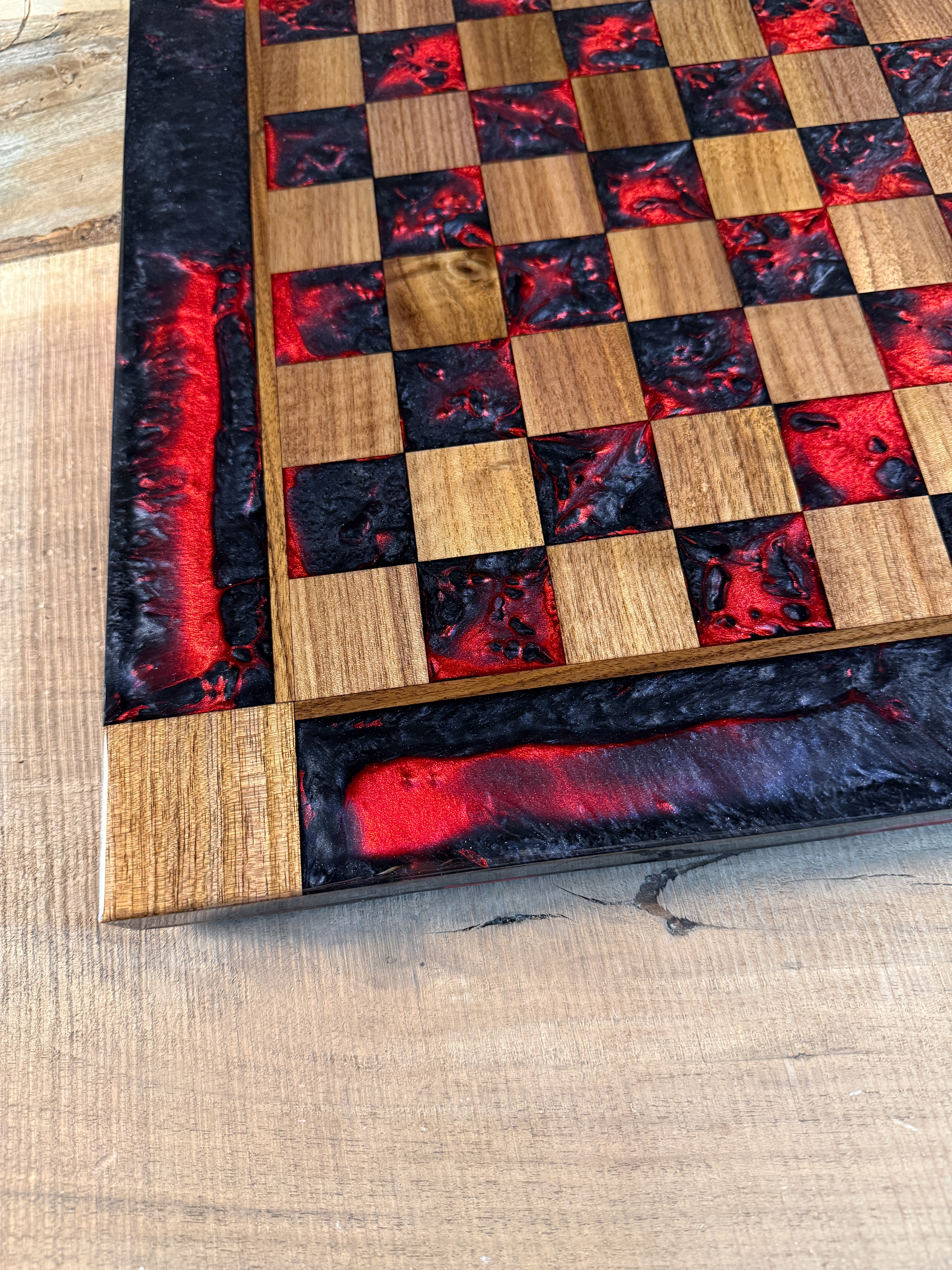 Black Onyx Red Lava Black Walnut Chess Board (INCLUDES PIECES)