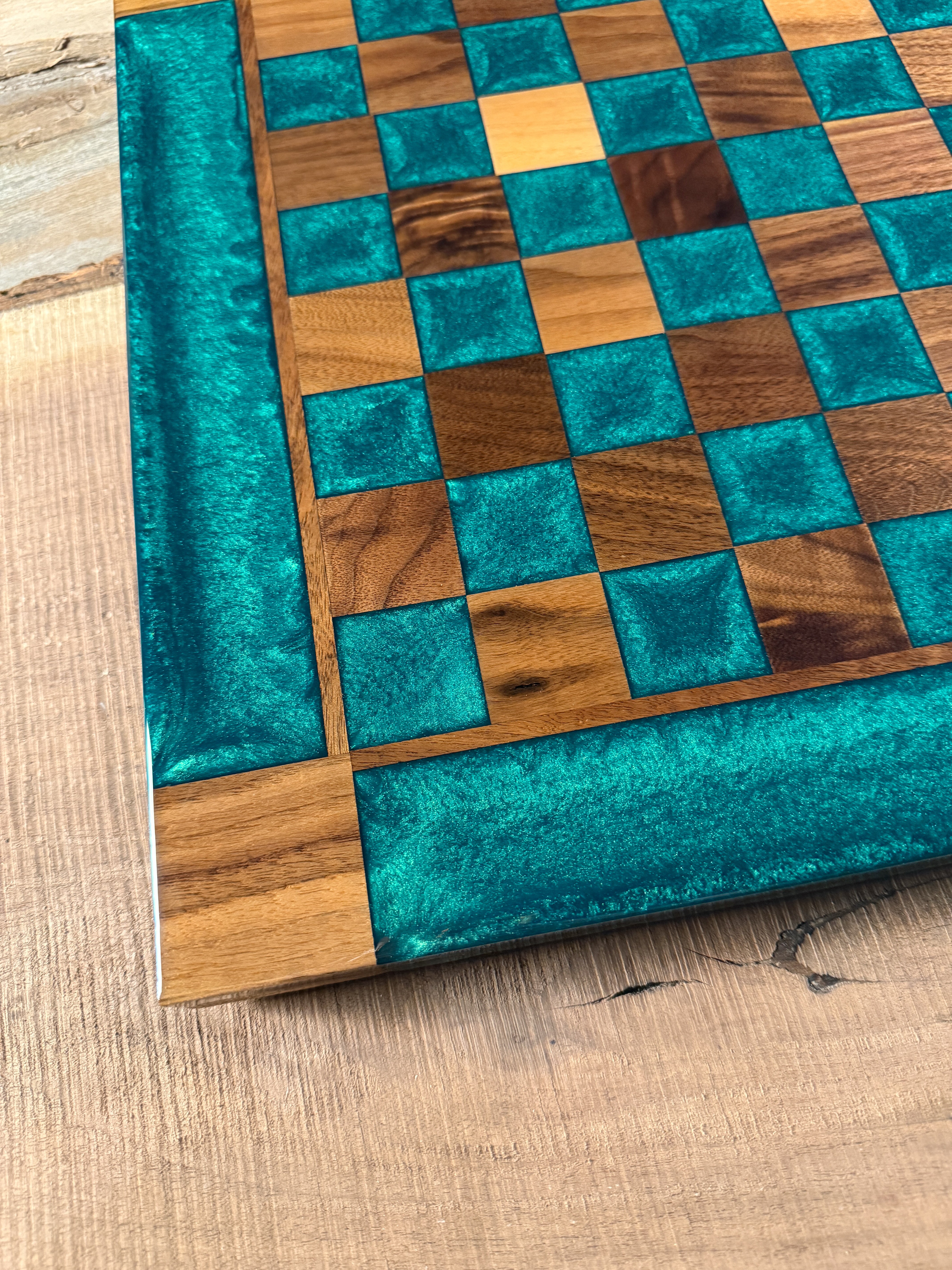 Emerald Green Black Walnut Chess Board (Chess Set Included)