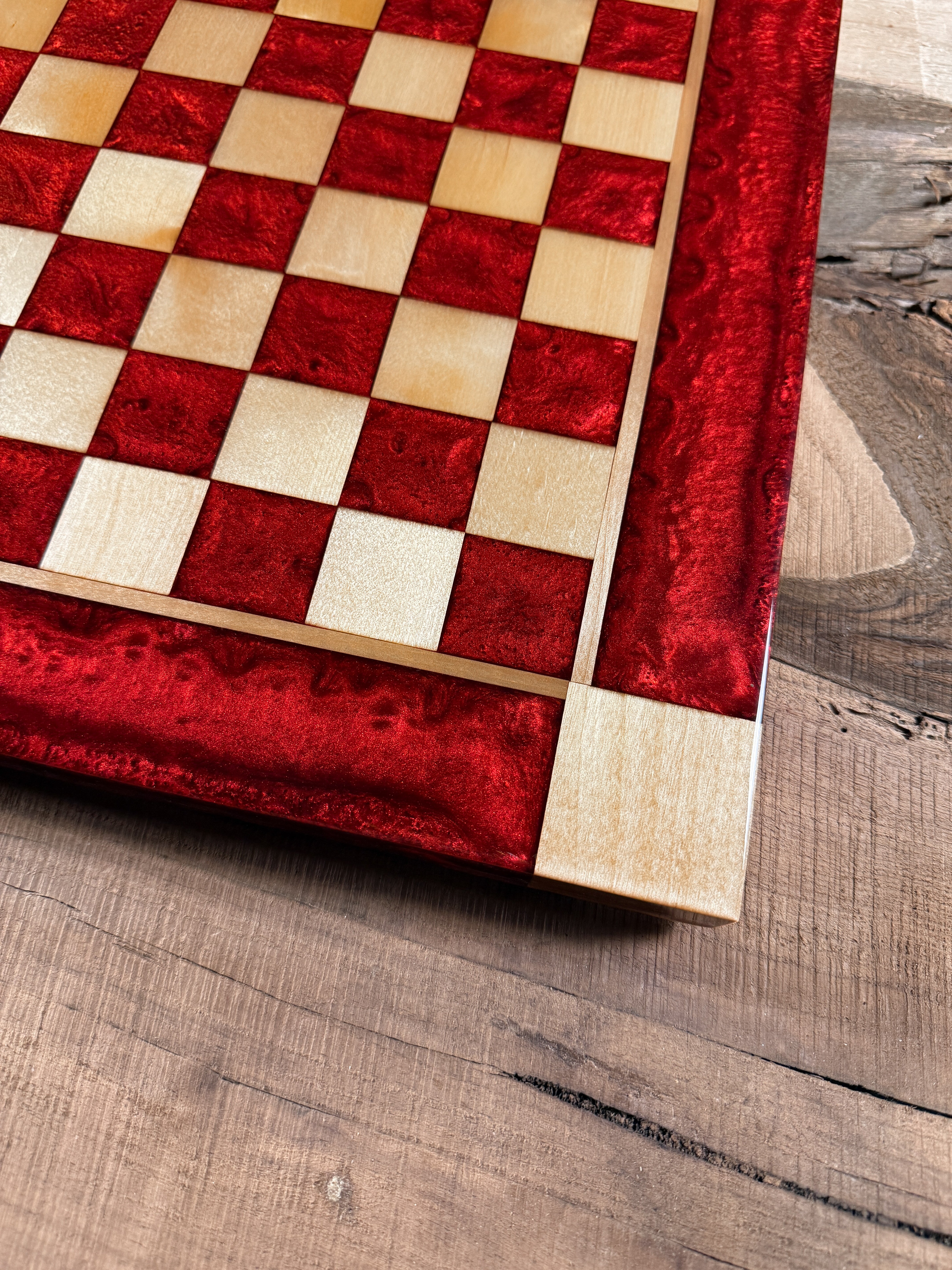 Red Lava Maple Wood Chess Board (Chess Set Included)