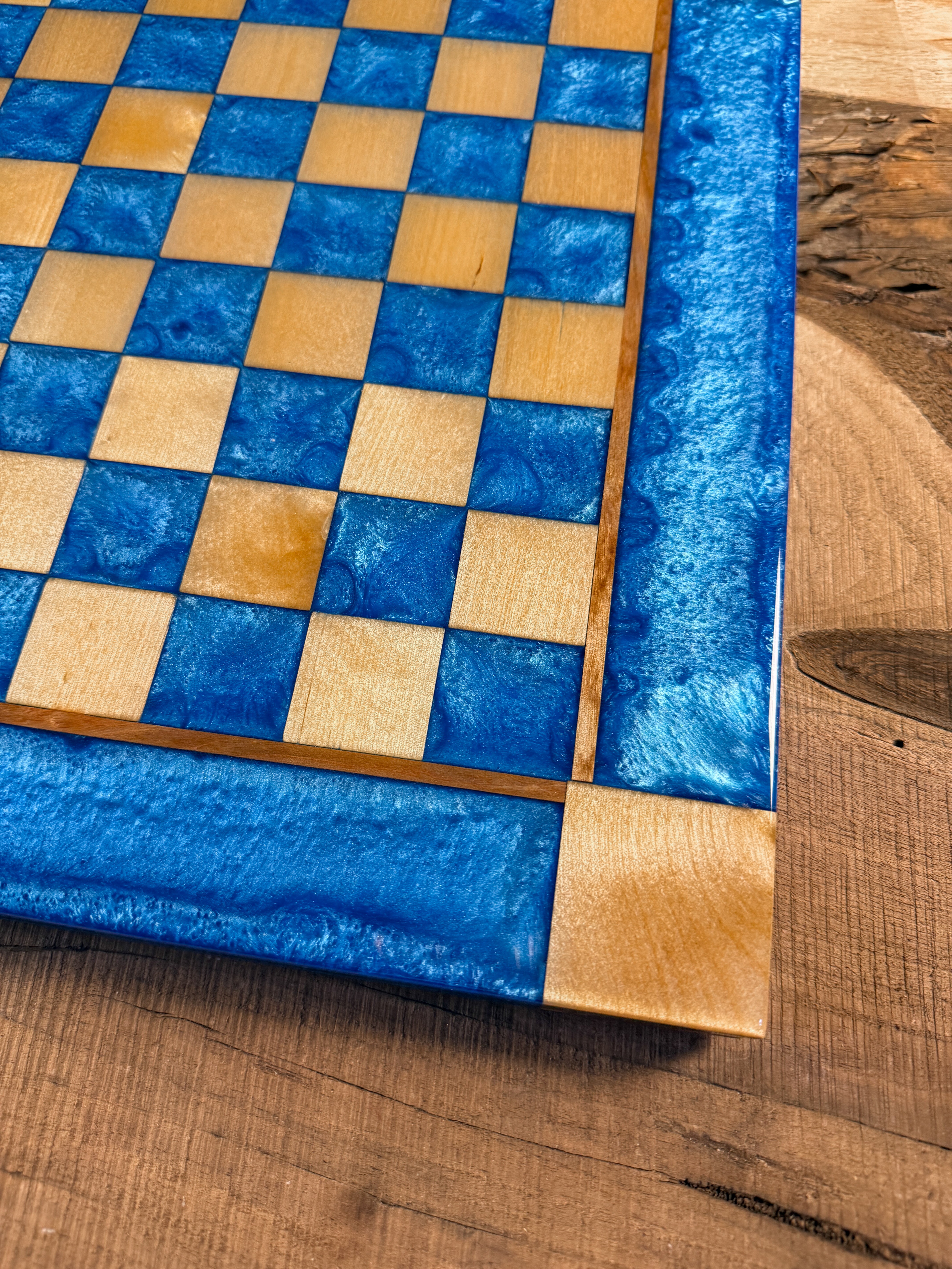 Caribbean Blue Maple Wood Chess Board (Chess Set Included)