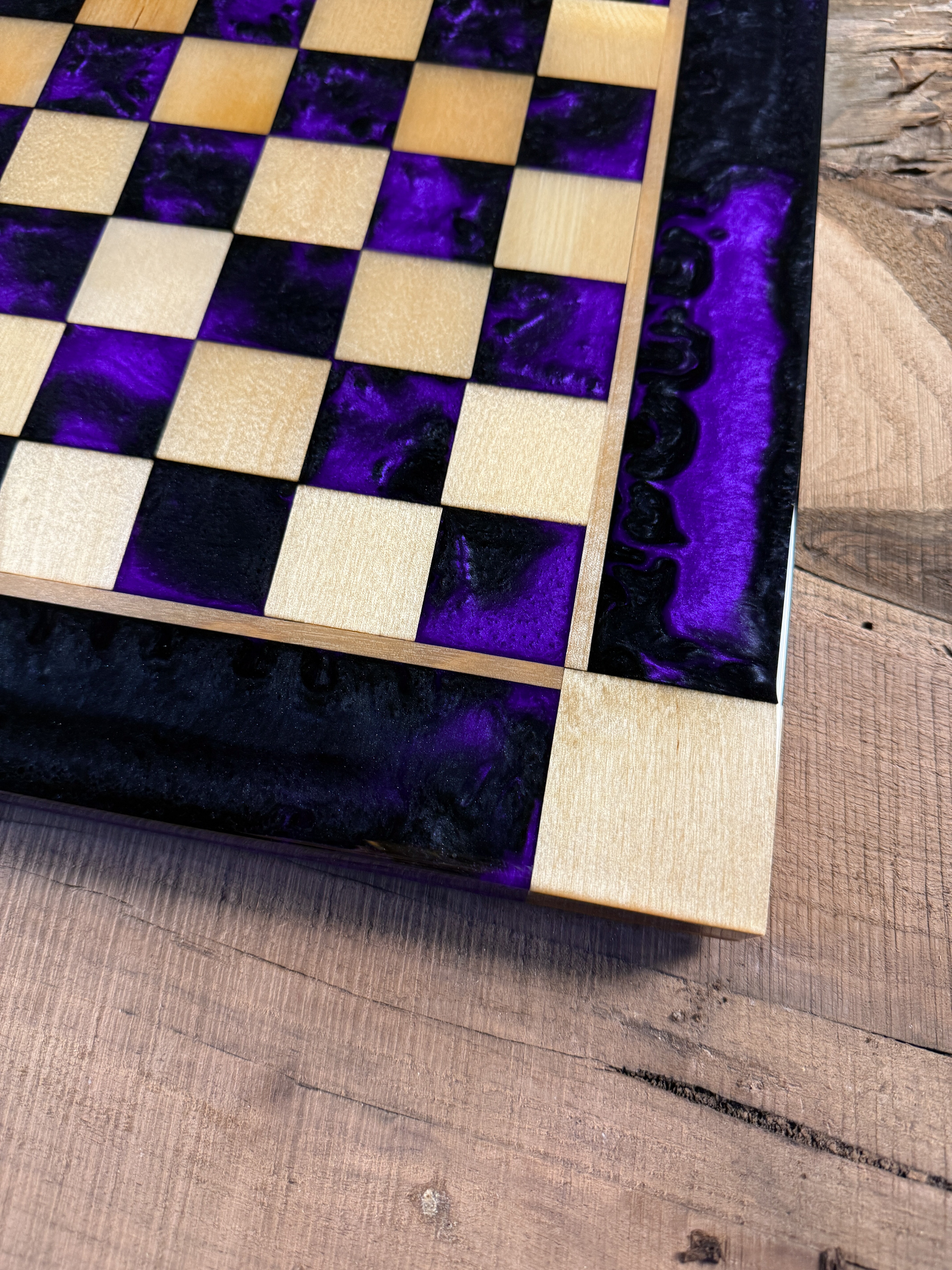 Black Onyx Purple Haze Maple Wood Chess Board (Chess Set Included)