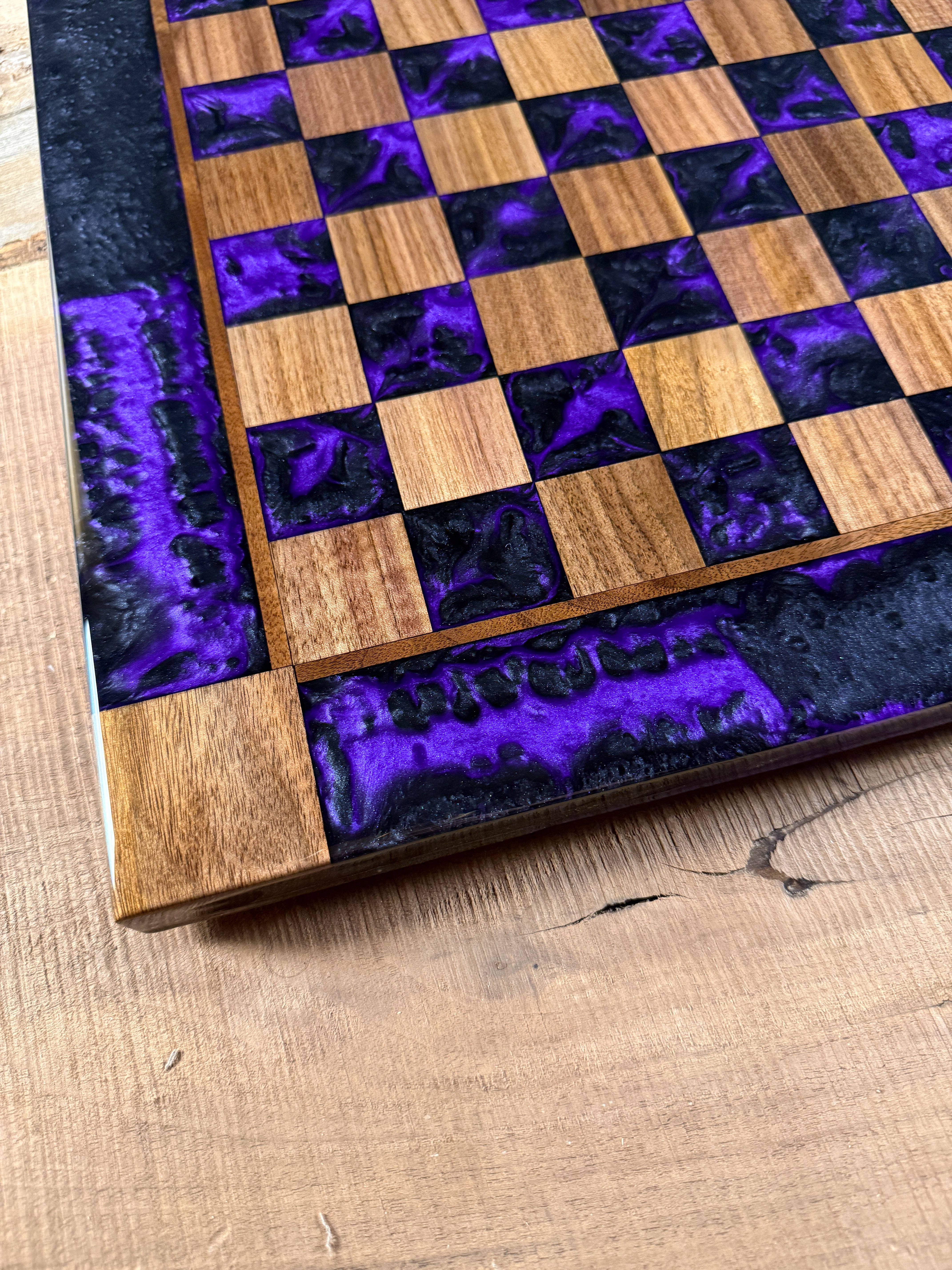 Black Onyx Purple Haze Walnut Chess Board (Chess Set Included)