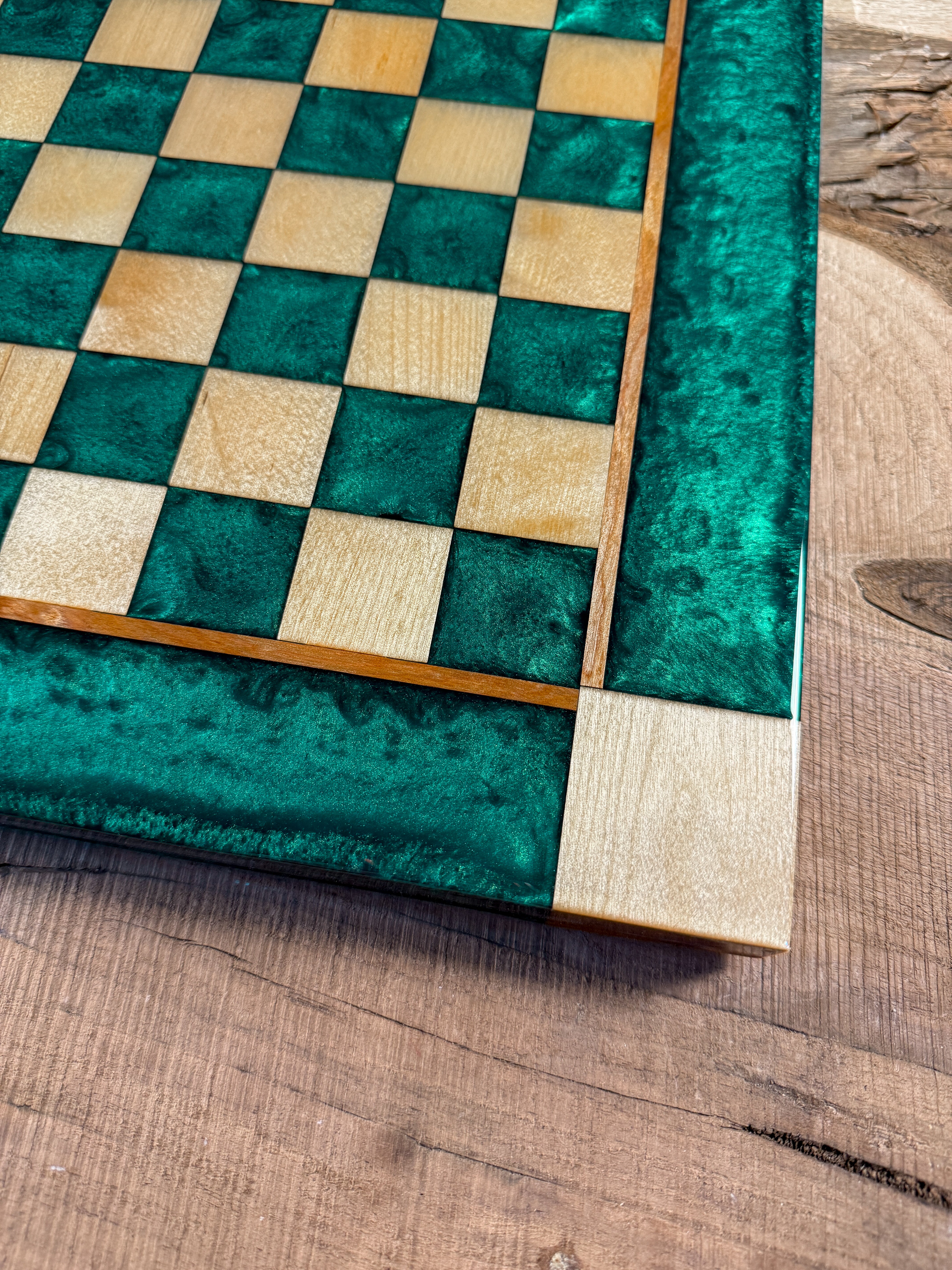 Emerald Green Maple Wood Chess Board (Chess Set Included)