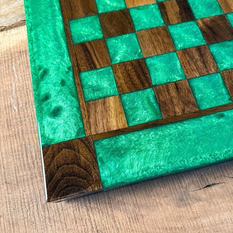 Jungle Green Black Walnut Wood Chess Board (INCLUDES PIECES)