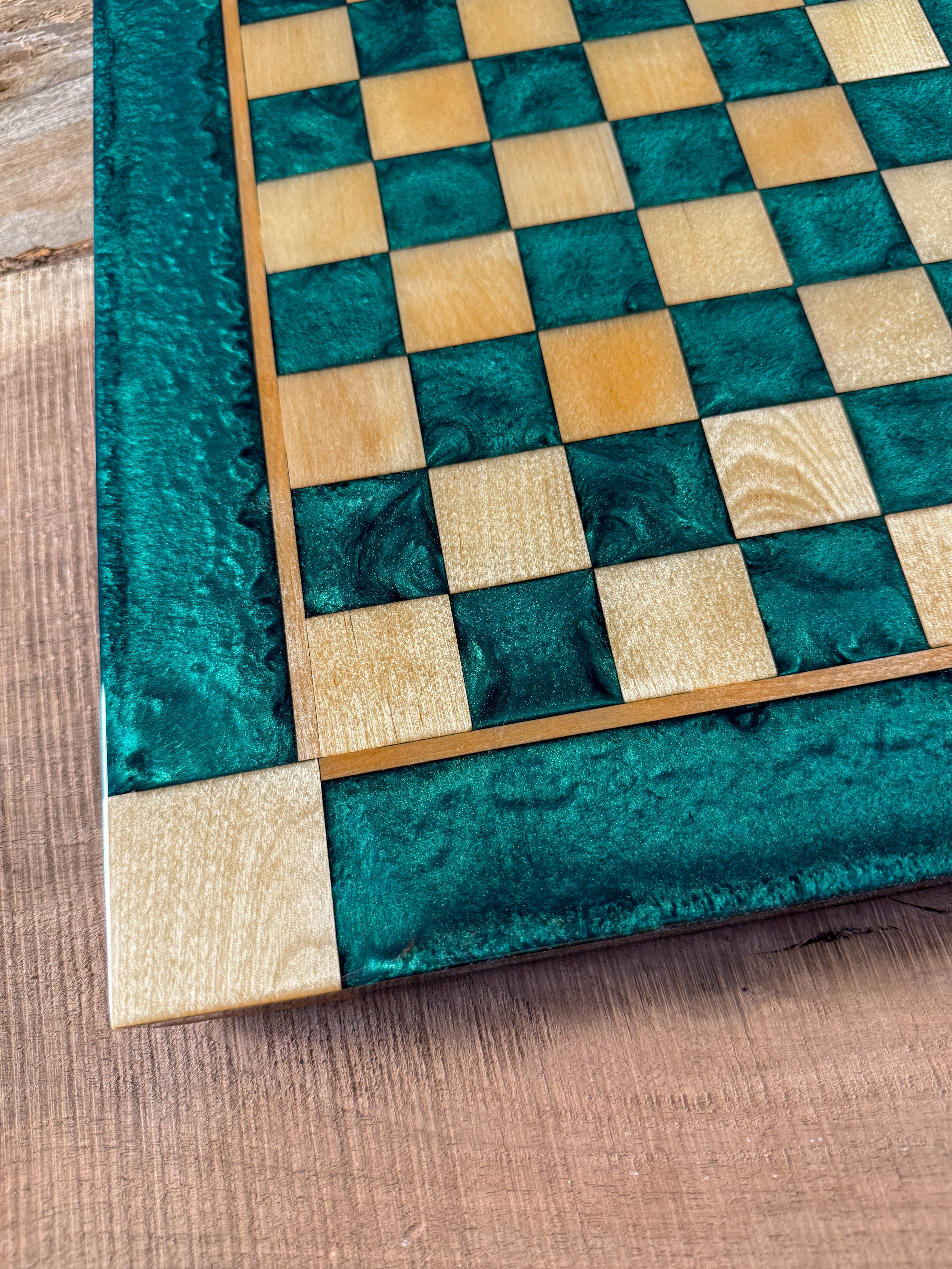 Emerald Green Maple Wood Chess Board (Chess Set Included)