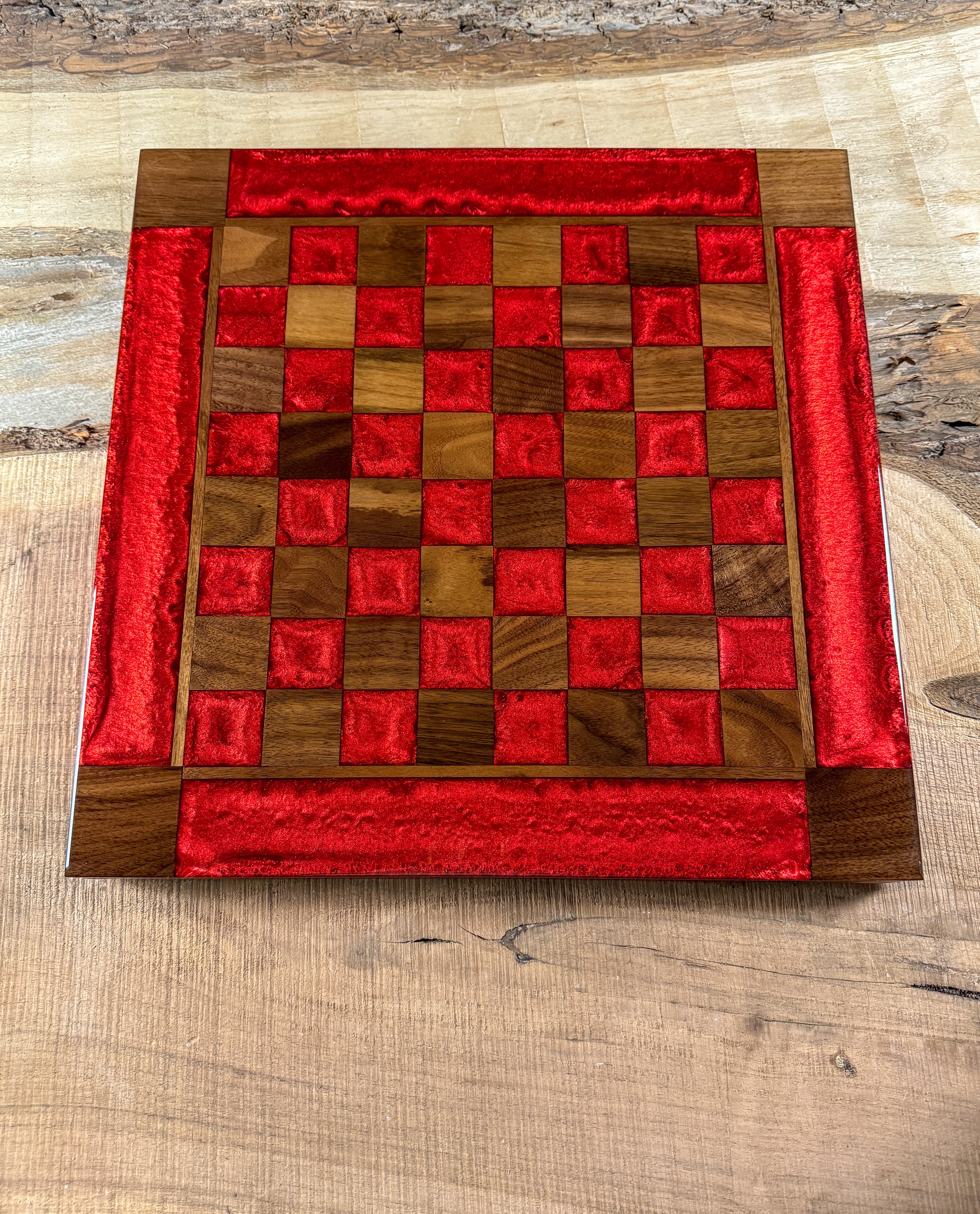 Red Lava Black Walnut Chess Board (Glass Chess Set Included)