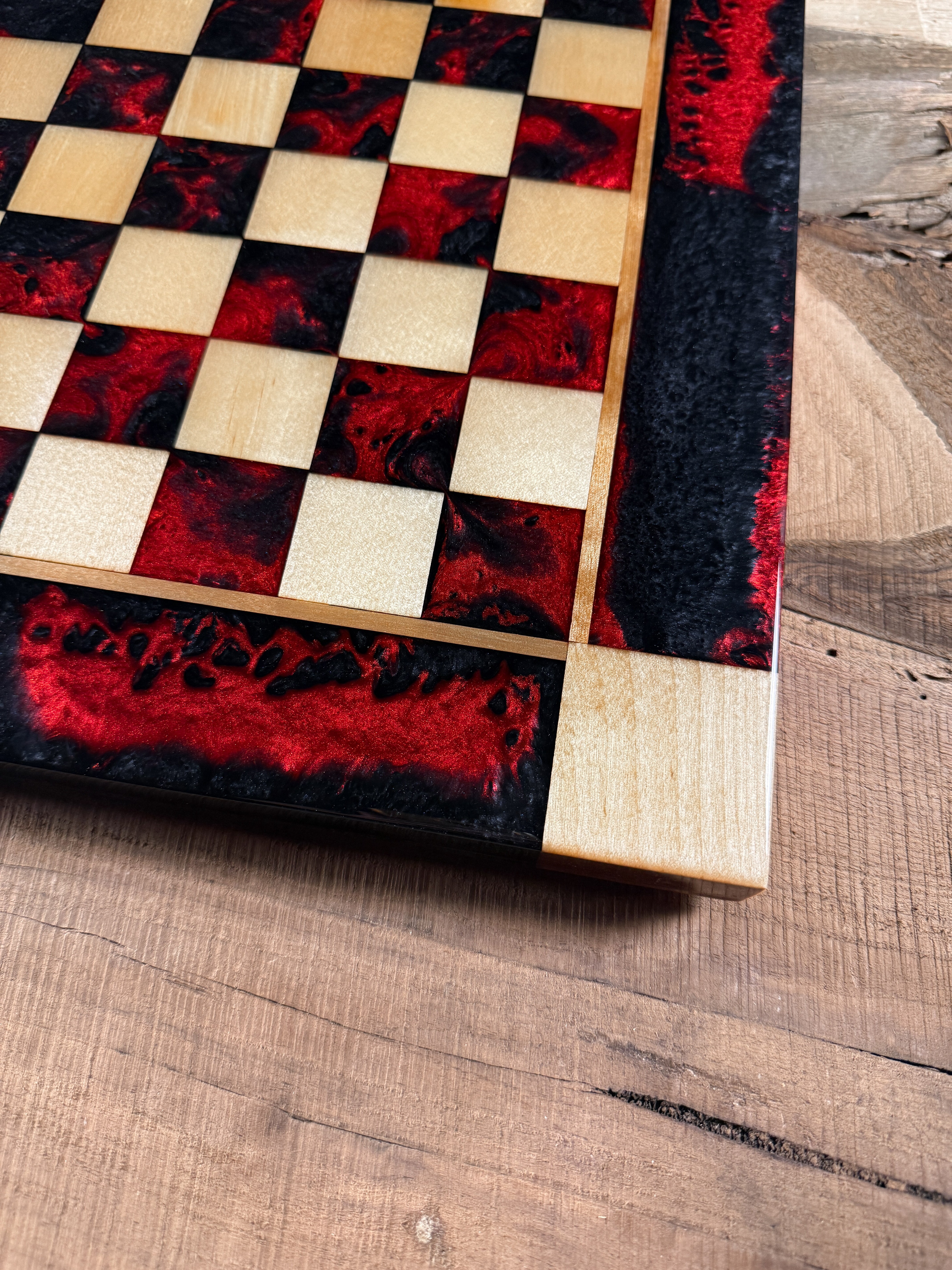 Red and Black Maple Wood Chess Board (Chess Set Included)
