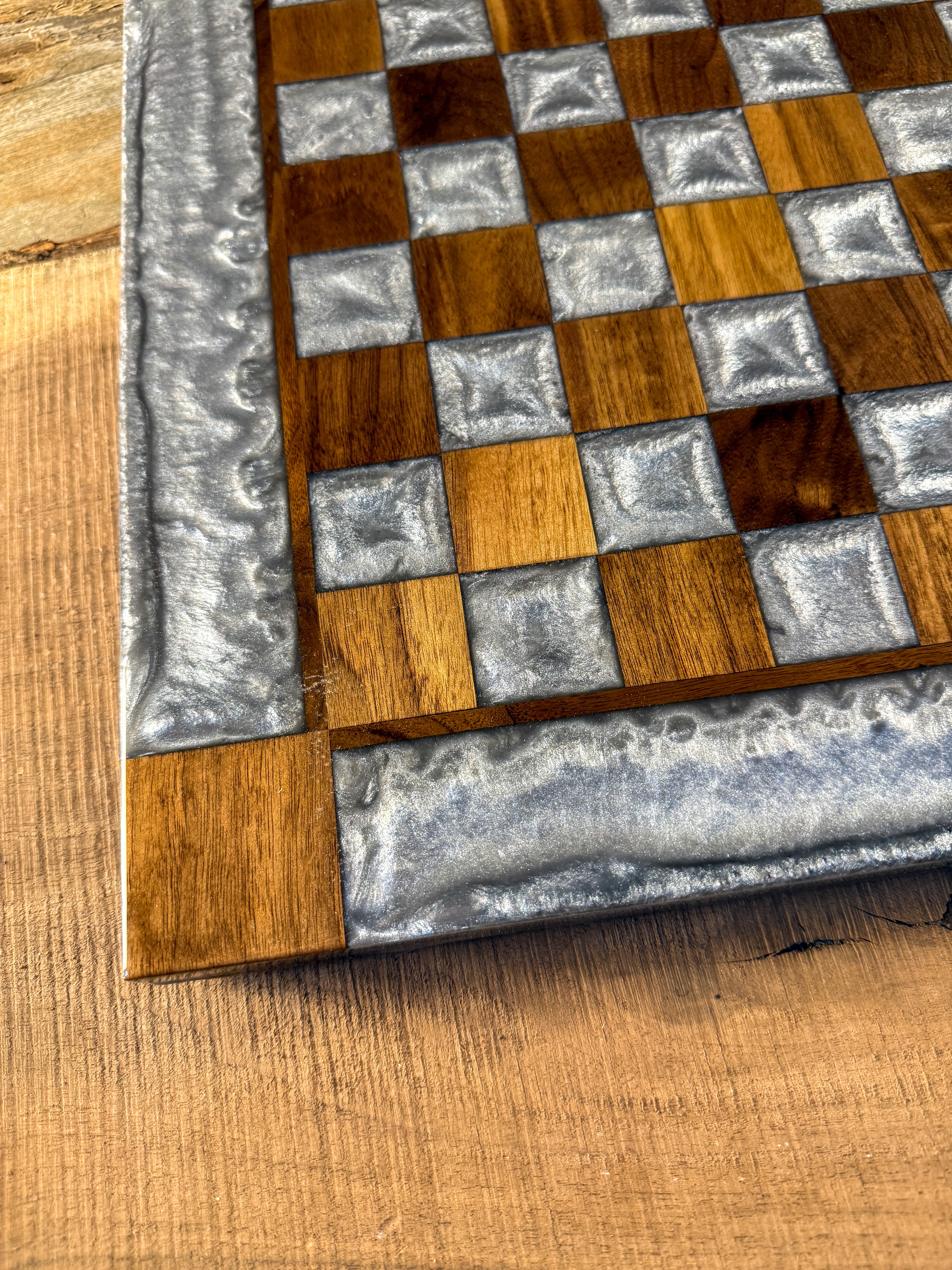 Silver Cloud Walnut Chess Board (Chess Set Included)