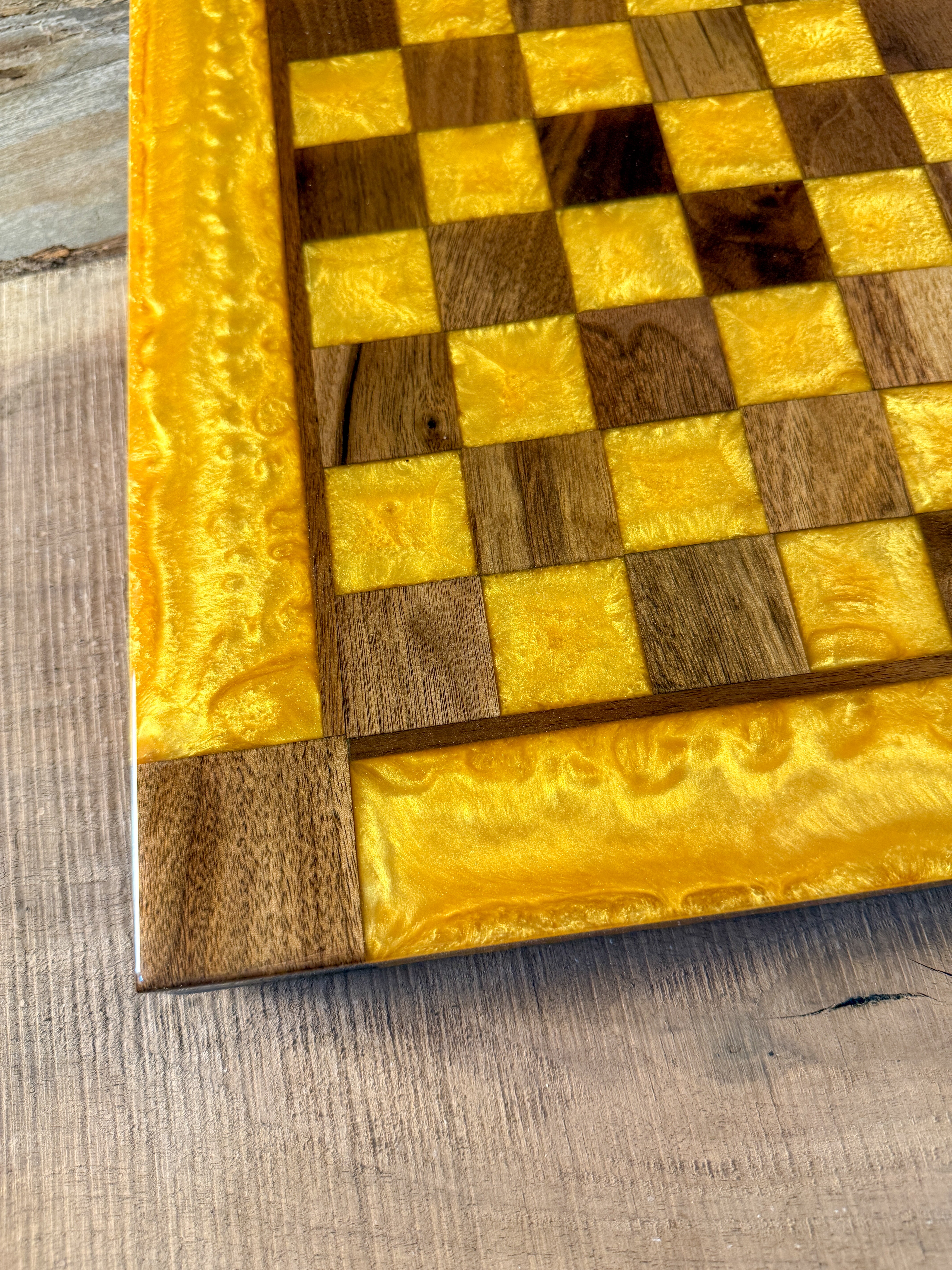 Gold Cloud Black Walnut Chess Board (Chess Set Included)