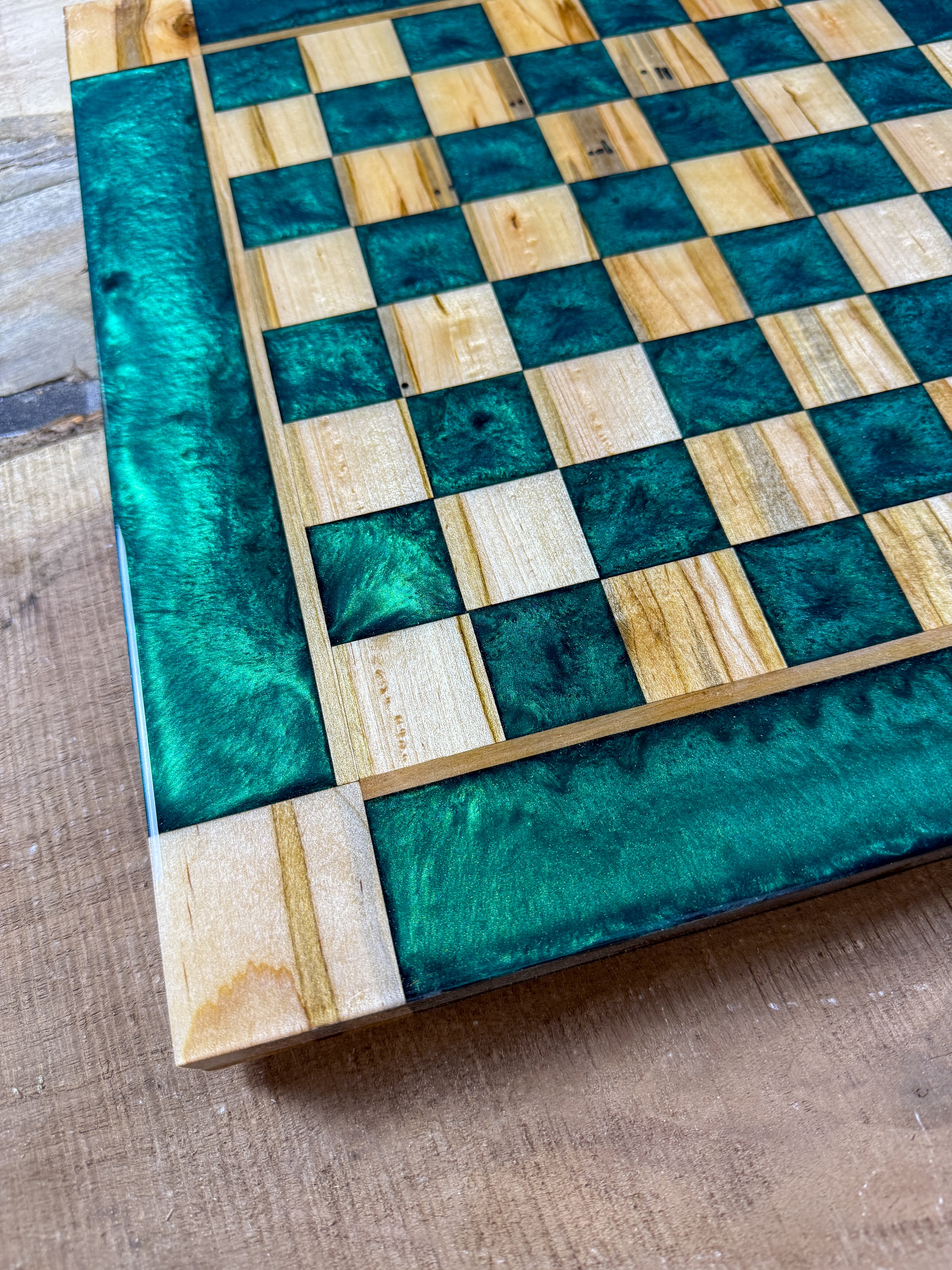 Emerald Green Maple Wood Chess Board (Glass Chess Set Included)