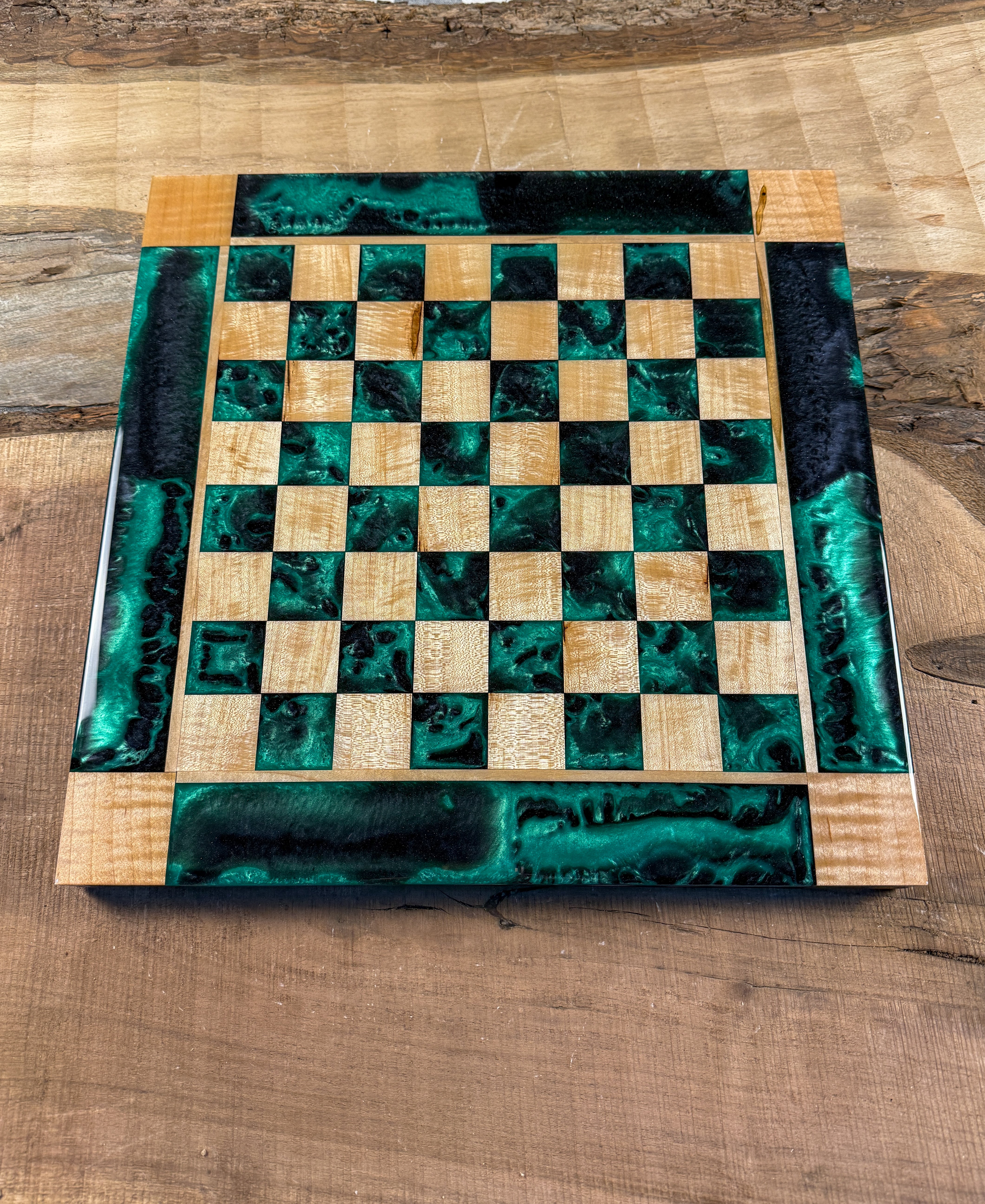 Black Jungle Green Maple Wood Chess Board (Glass Chess Set Included)