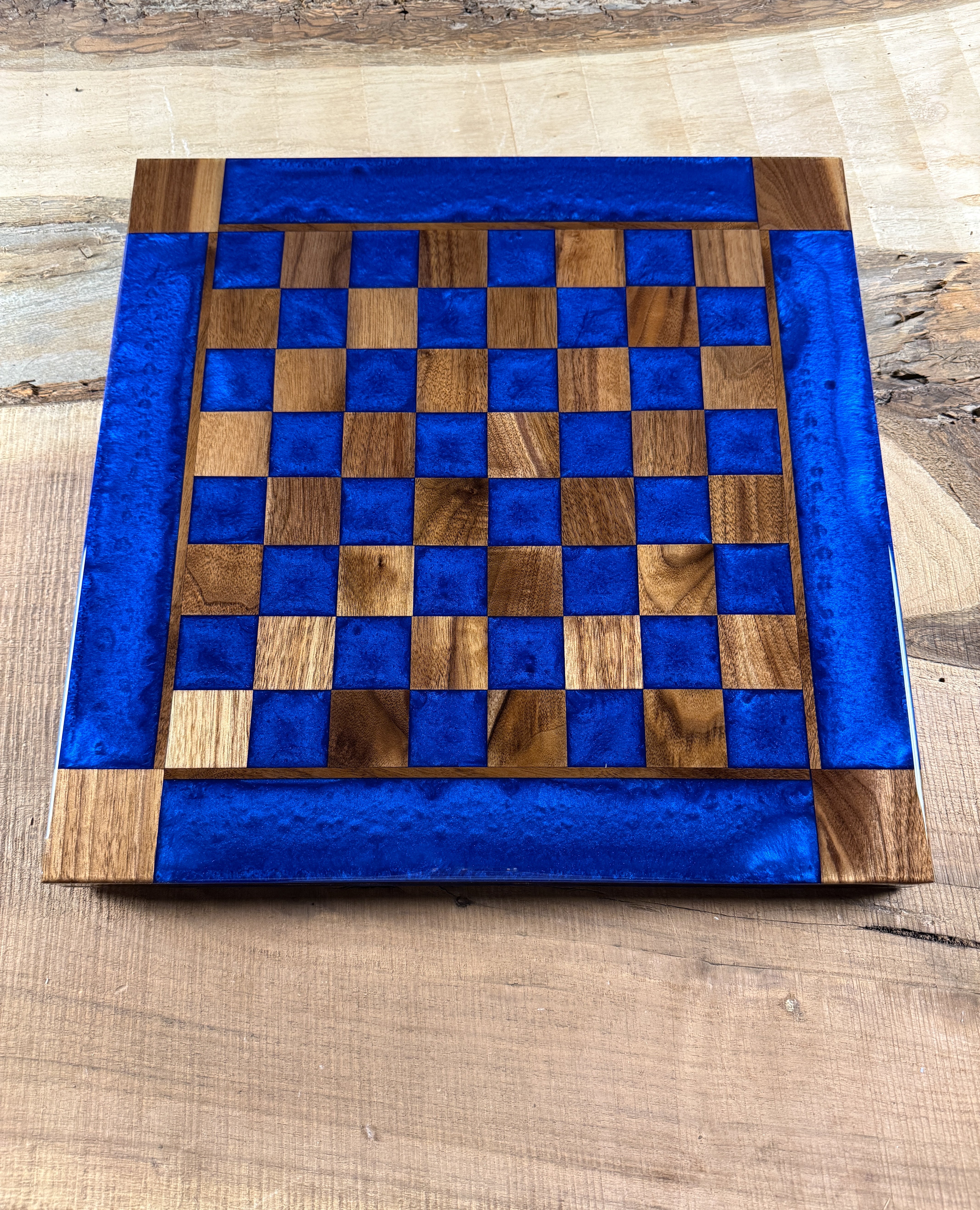 Deep Blue Walnut Chess Board (Chess Set Included)