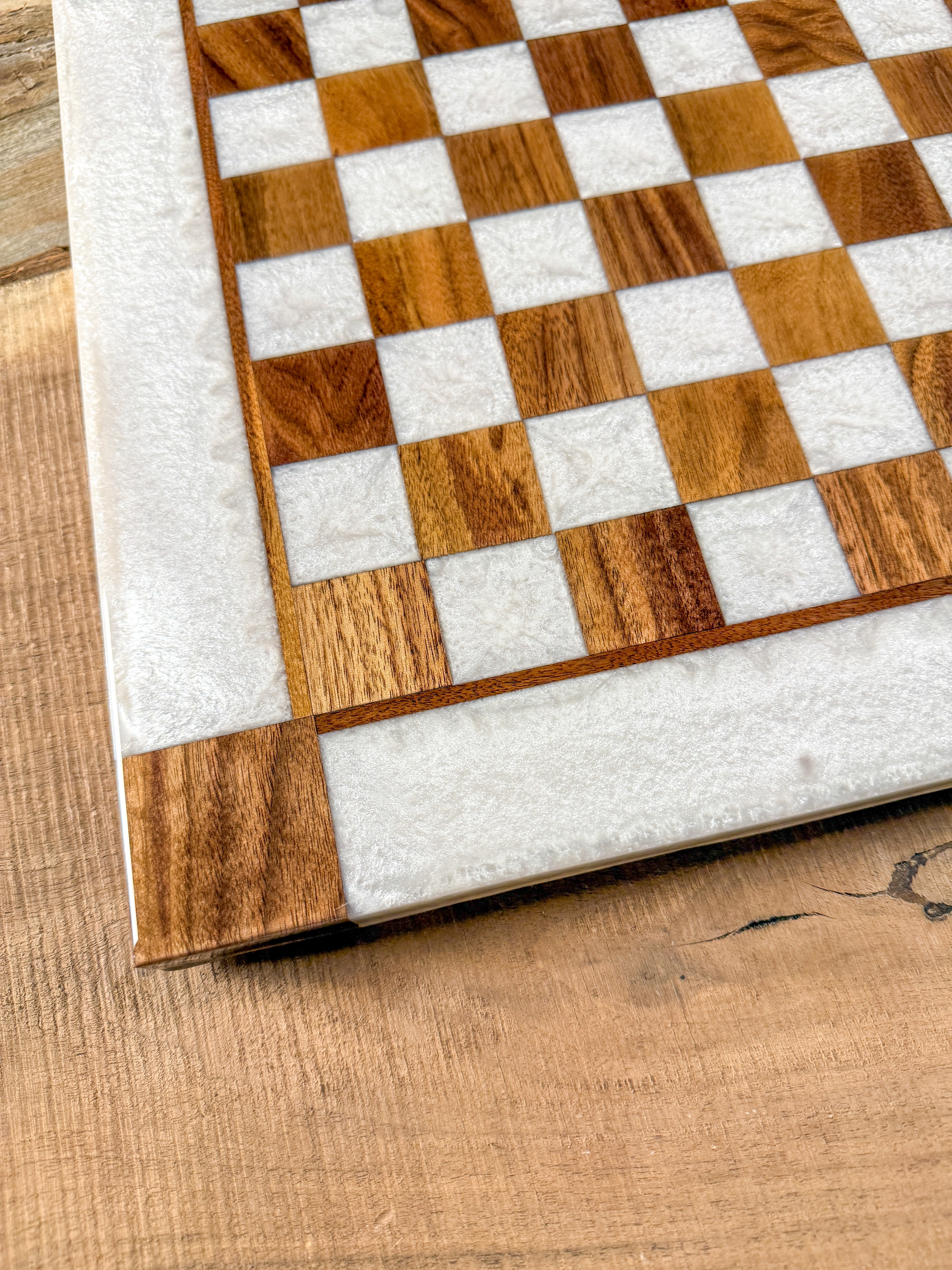 Pure Pearl White Black Walnut Chess Board (Chess Set Included)