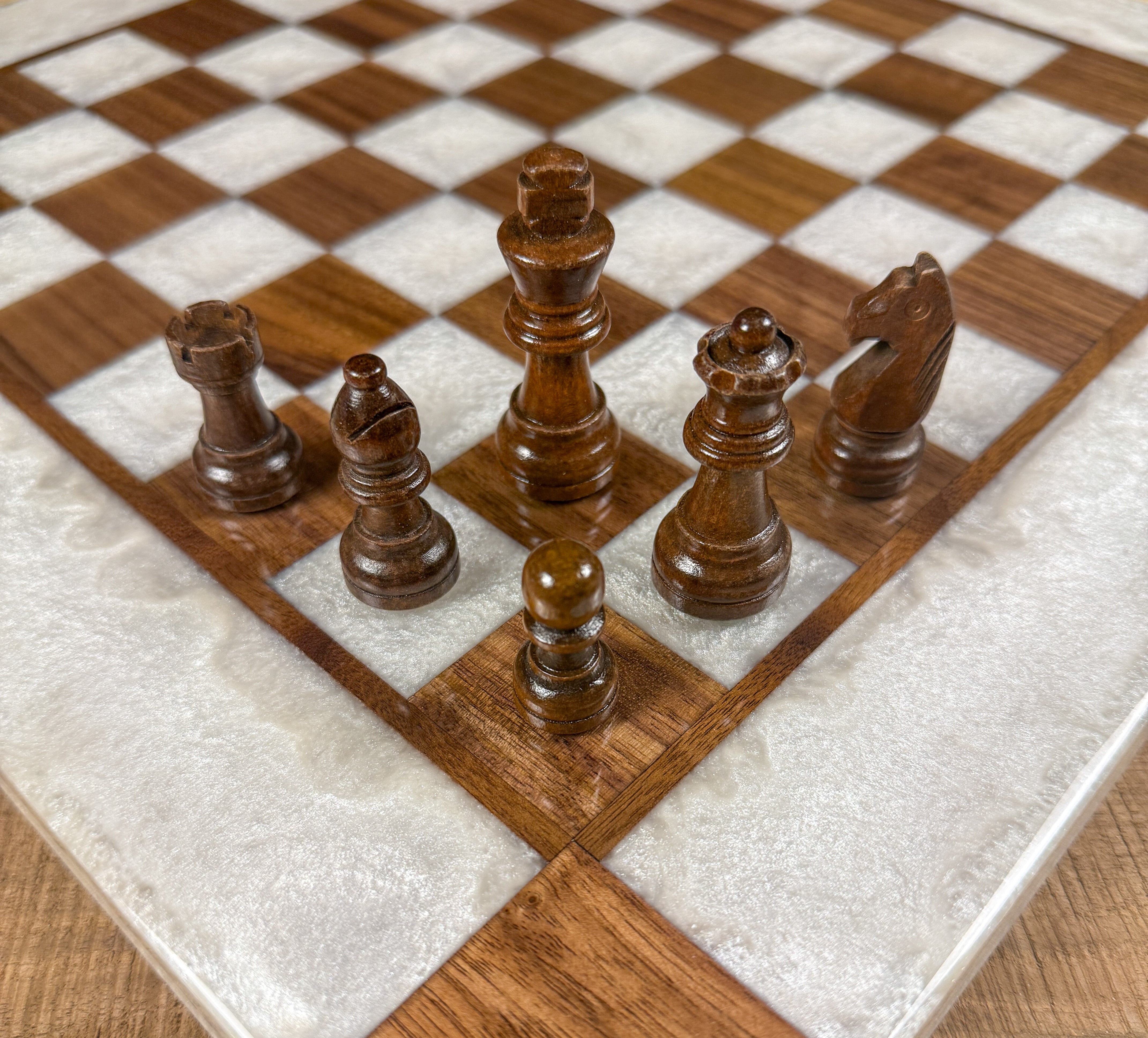 Deep Blue Maple Wood Chess Board (Chess Set Included)