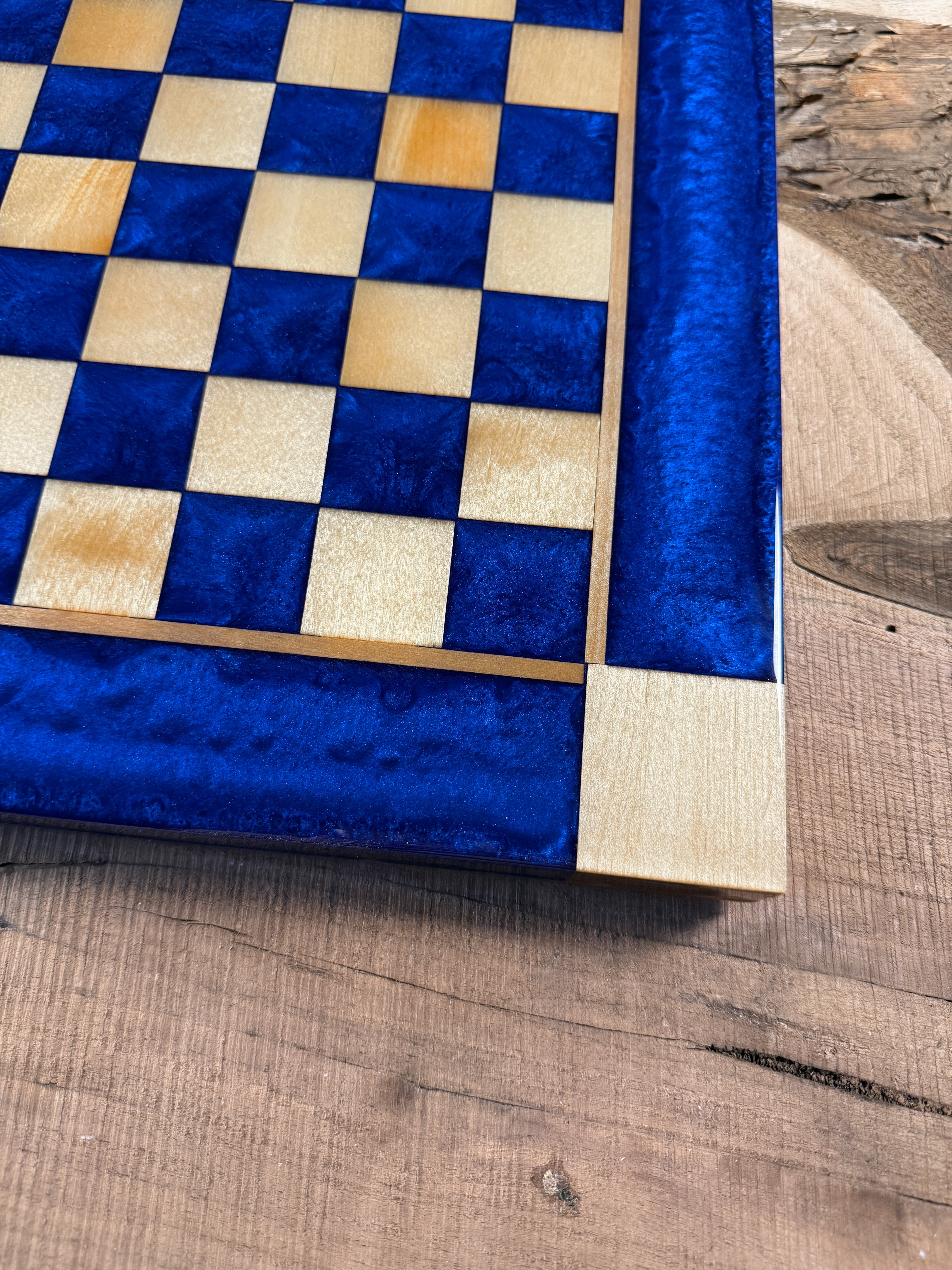 Deep Blue Maple Wood Chess Board (Chess Set Included)