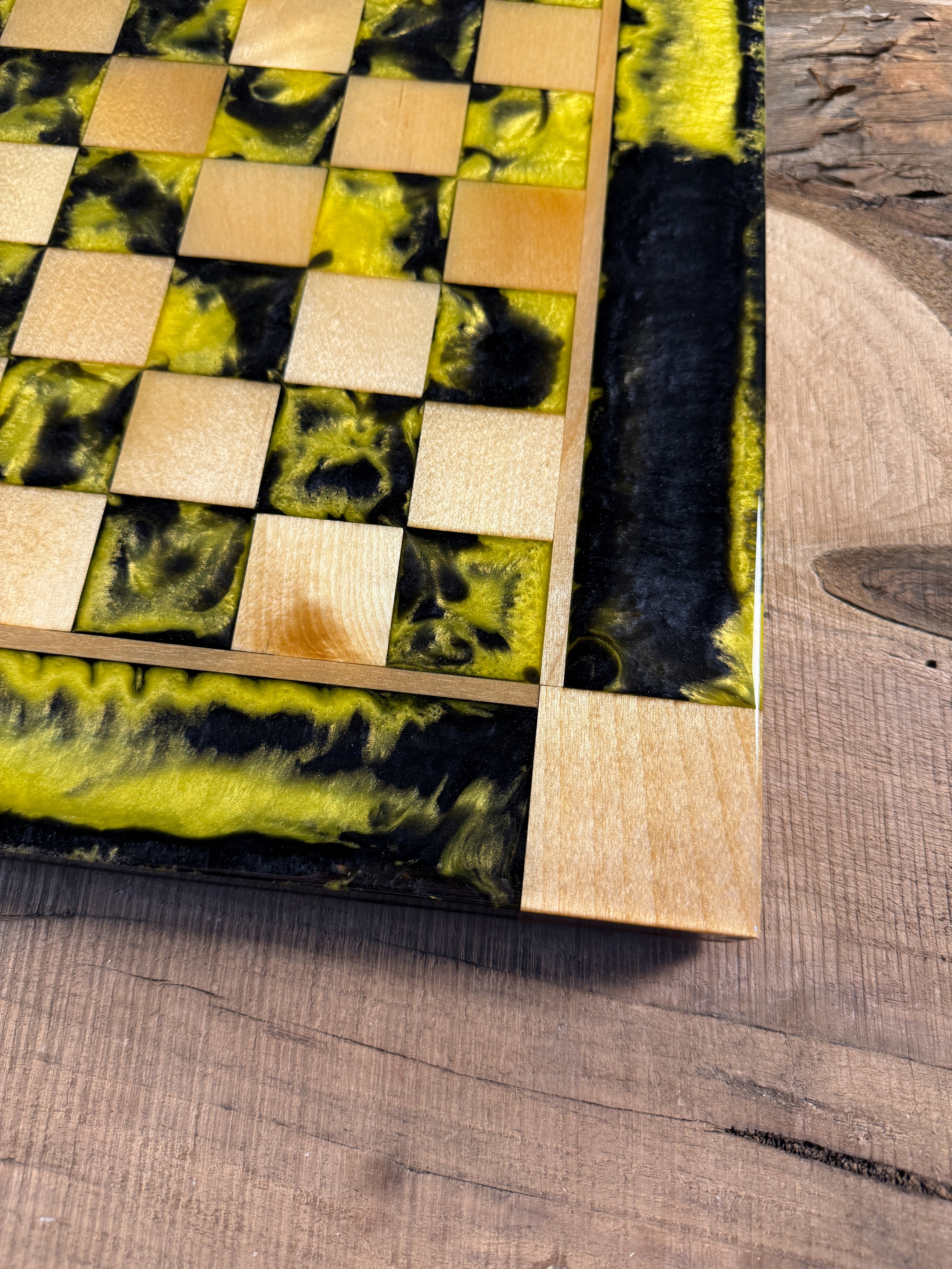 Black Onyx Yellow Maple Wood Chess Board (Chess Set Included)