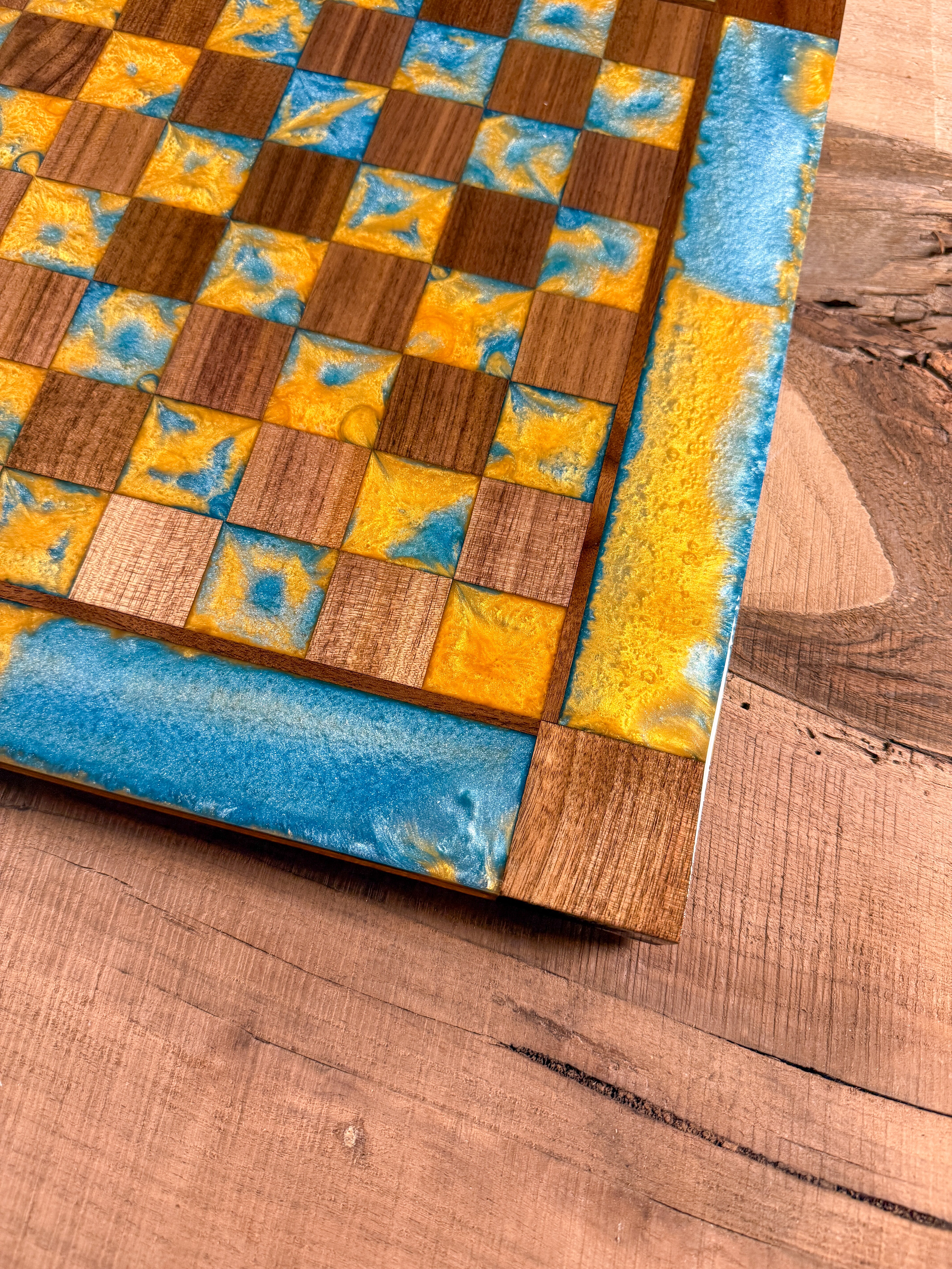Ocean Sunrise Black Walnut Wood Chess Board (INCLUDES PIECES)