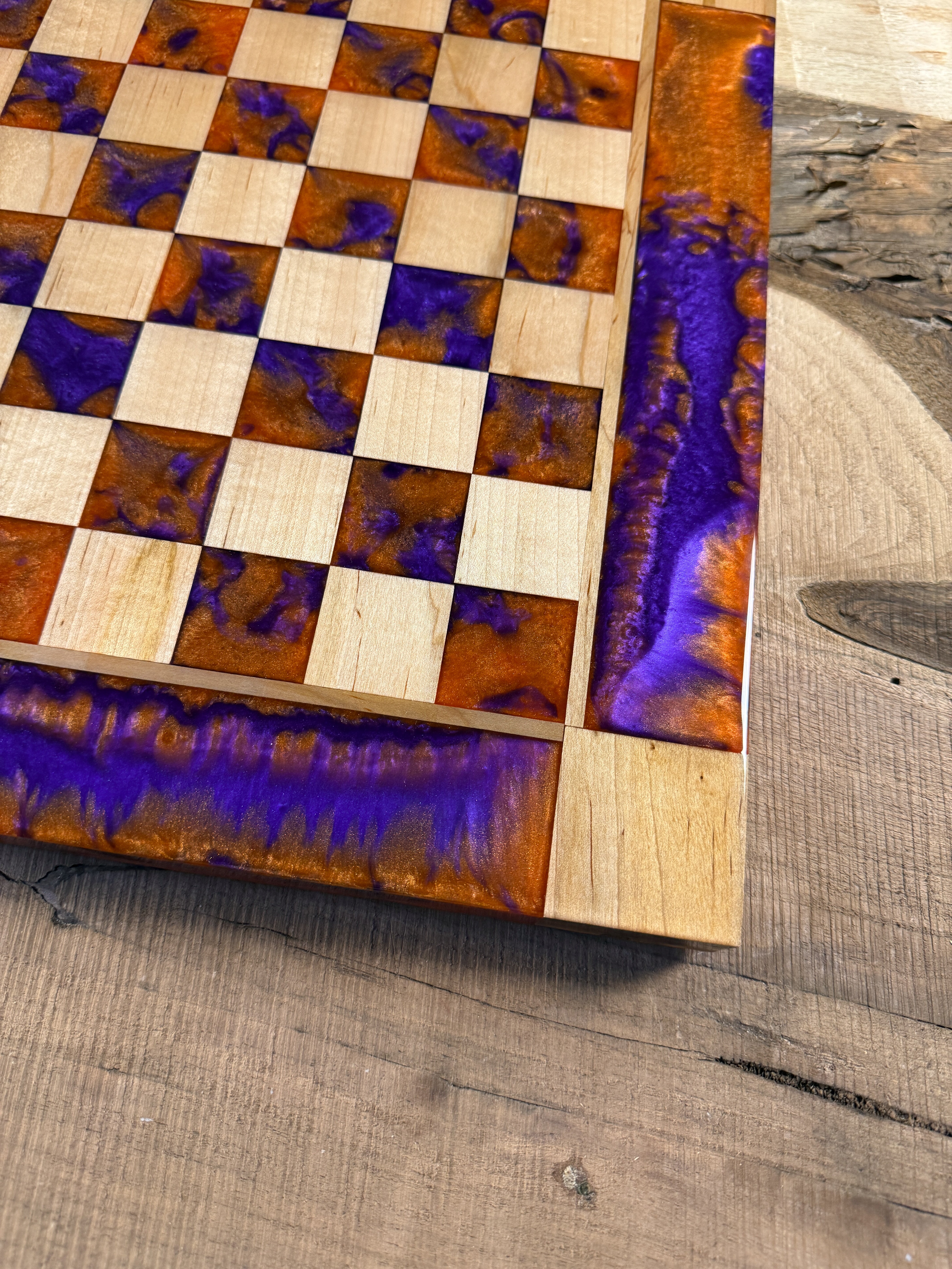 Purple Haze Orange Maple Wood Chess Board (Chess Set Included)