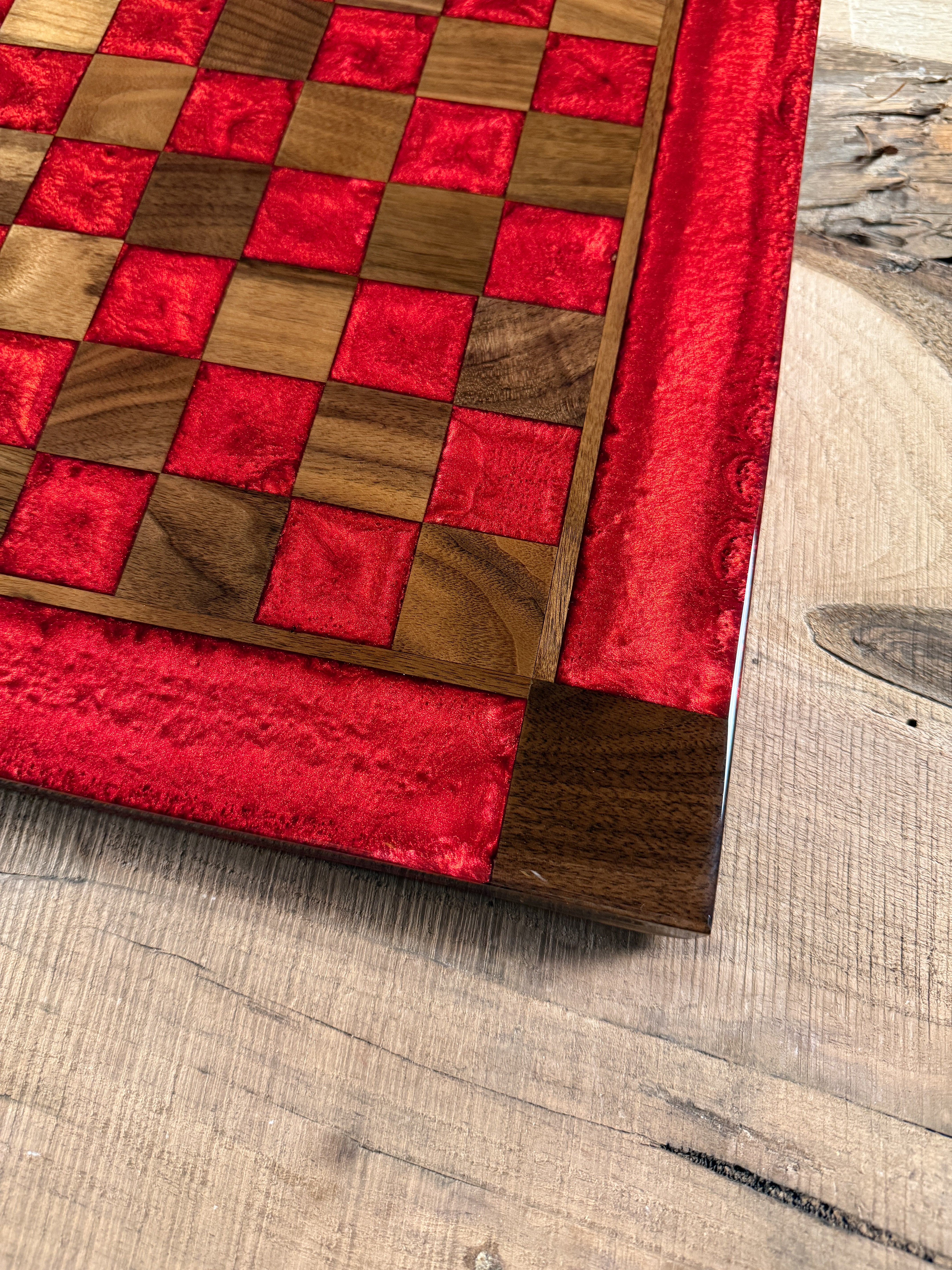 Red Lava Black Walnut Chess Board (Glass Chess Set Included)