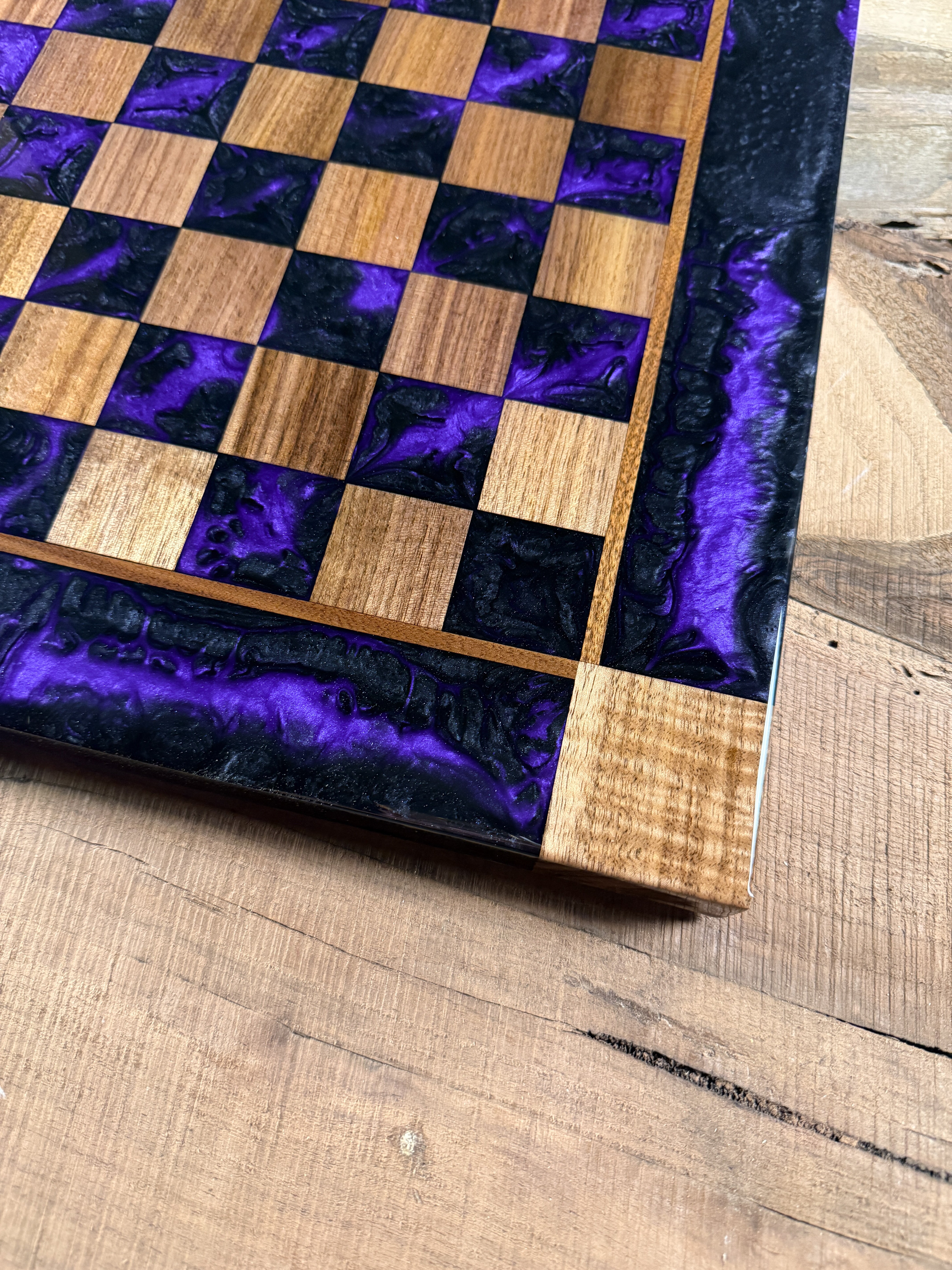 Black Onyx Purple Haze Walnut Chess Board (Chess Set Included)