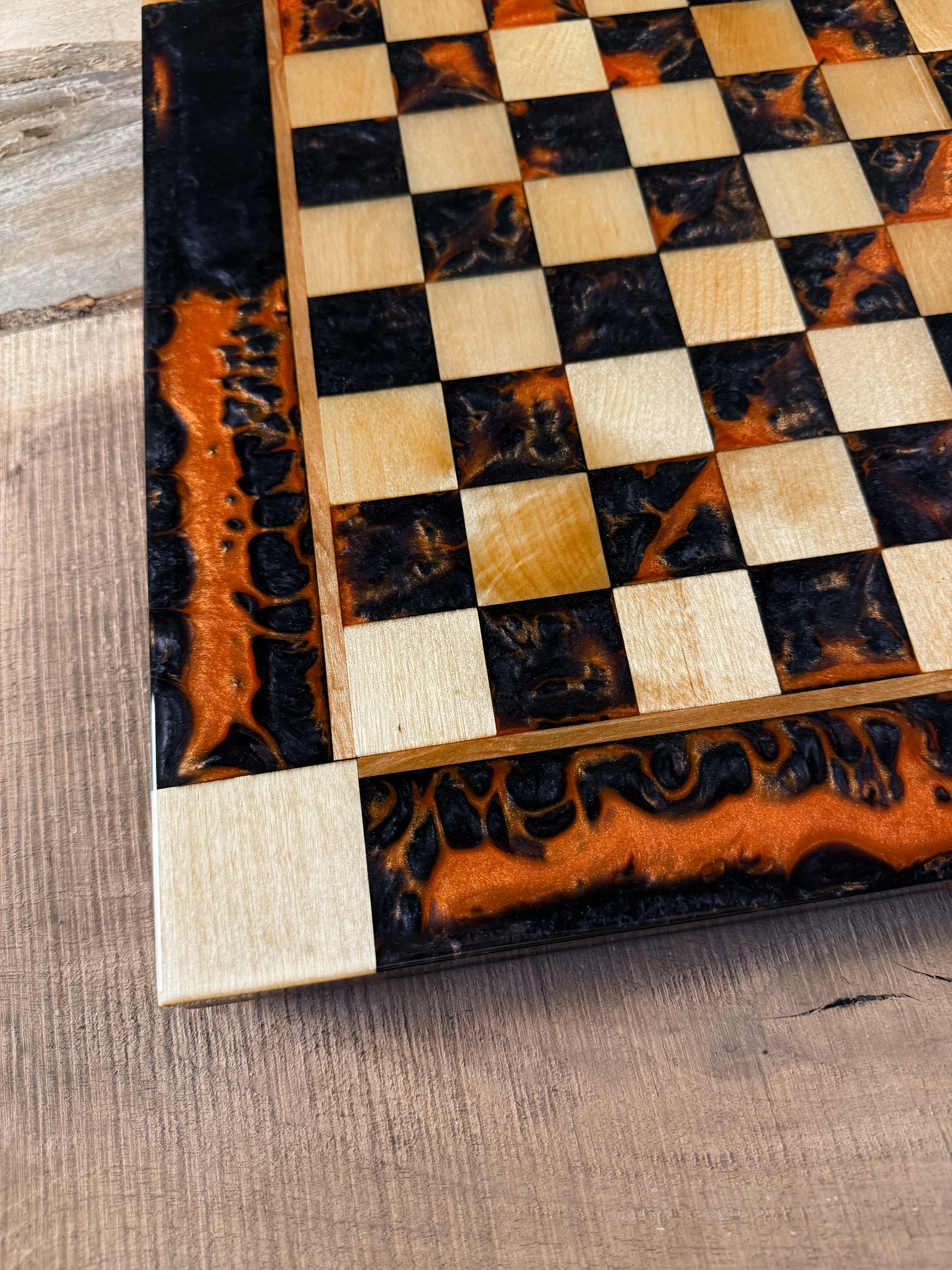 Black Onyx Orange Maple Wood Chess Board (Chess Set Included)