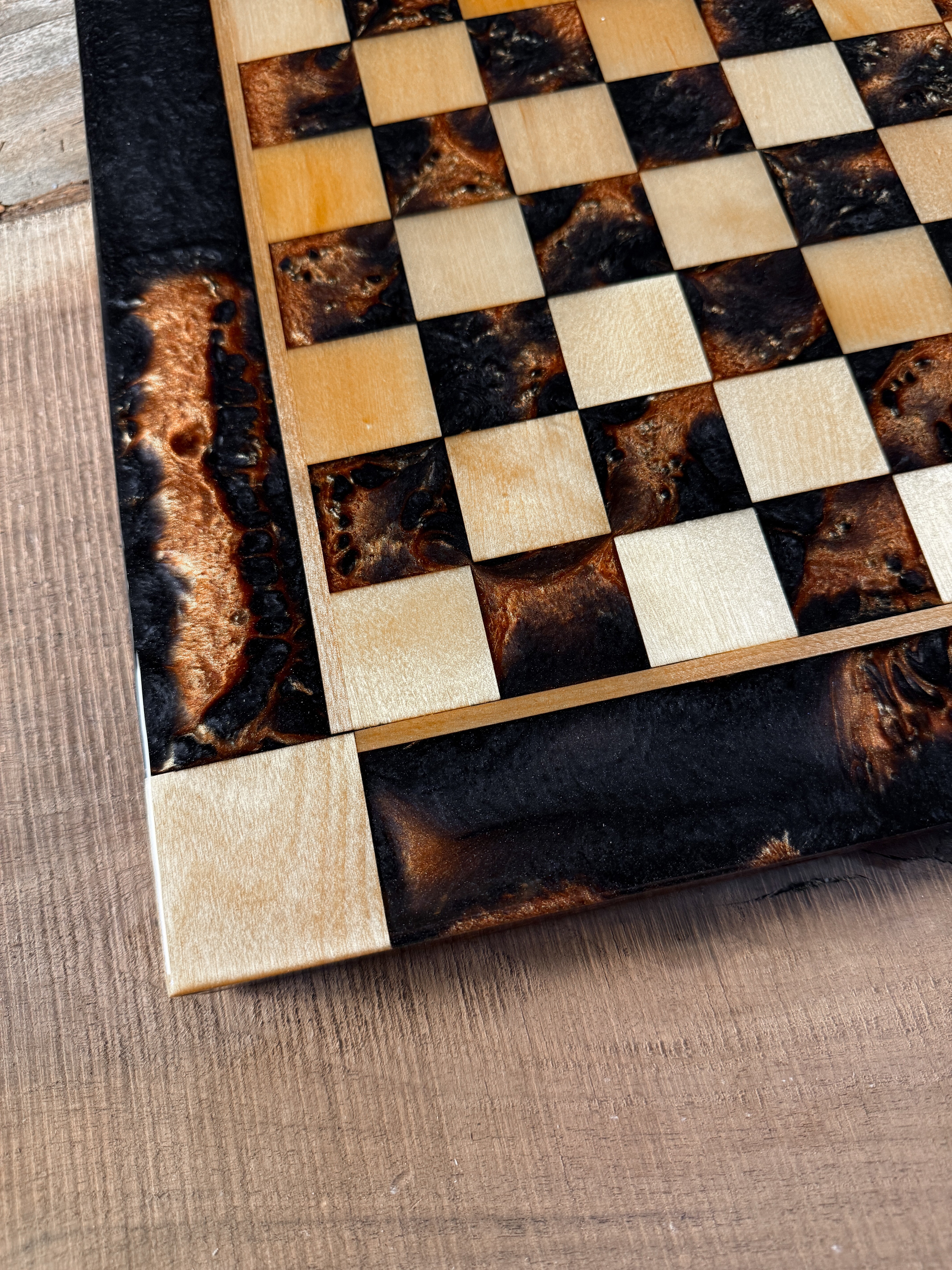 Black Onyx Copper Maple Wood Chess Board (Chess Set Included)