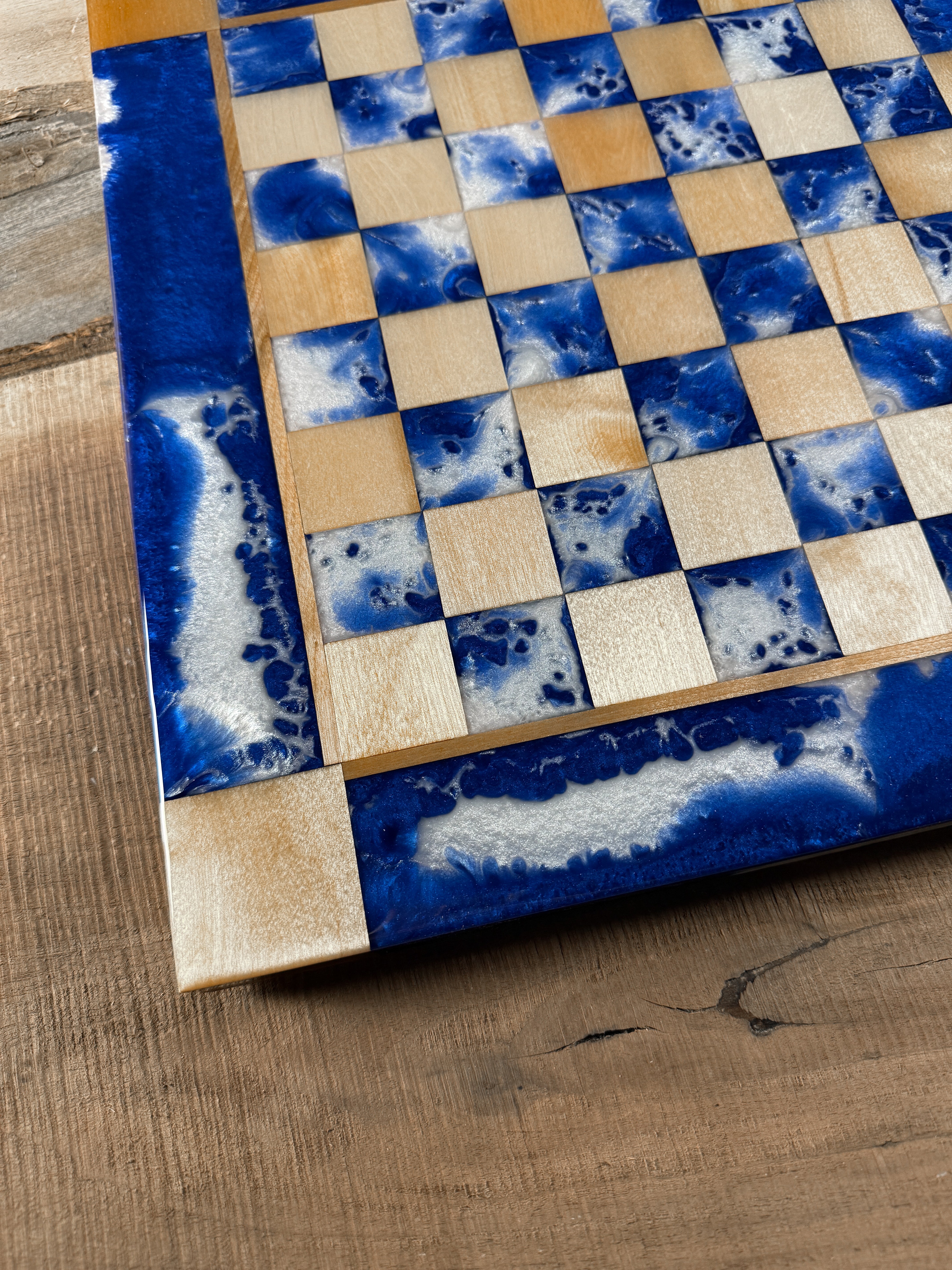 Deep Blue Cloud Maple Wood Chess Board