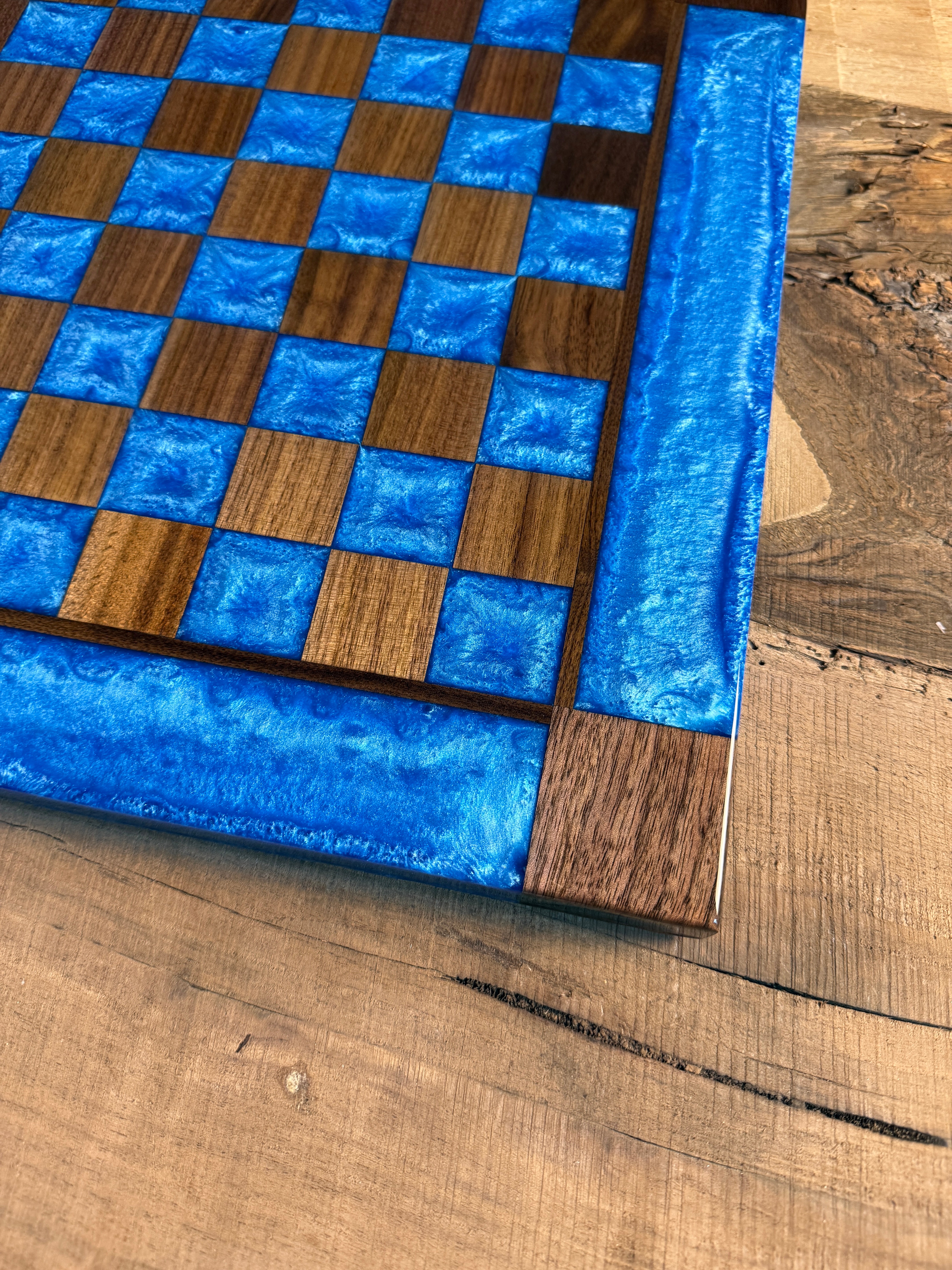 Caribbean Blue Black Walnut Chess Board