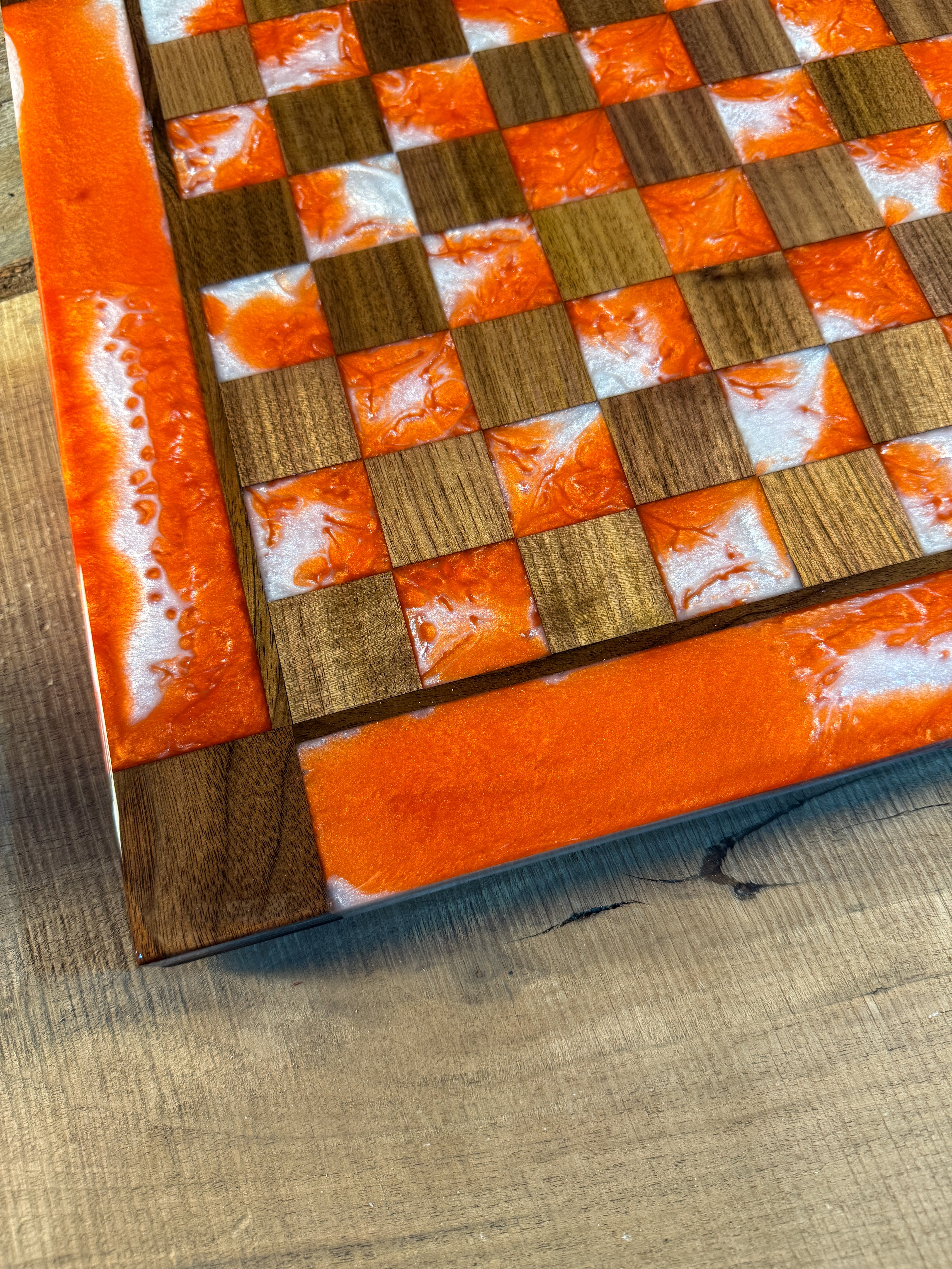 Pearl White Orange Black Walnut Chess Board