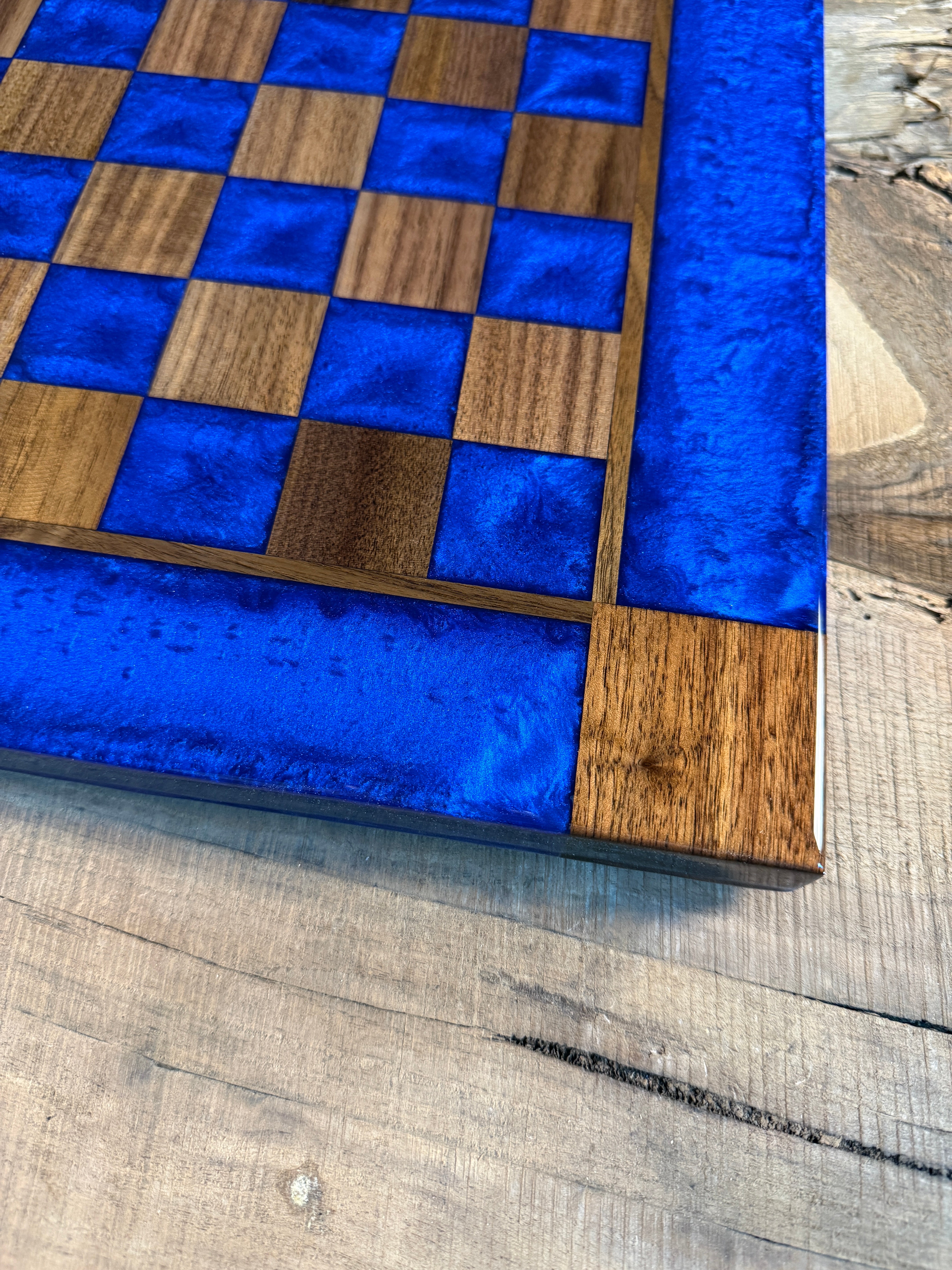 Deep Blue Walnut Chess Board (Chess Set Included)