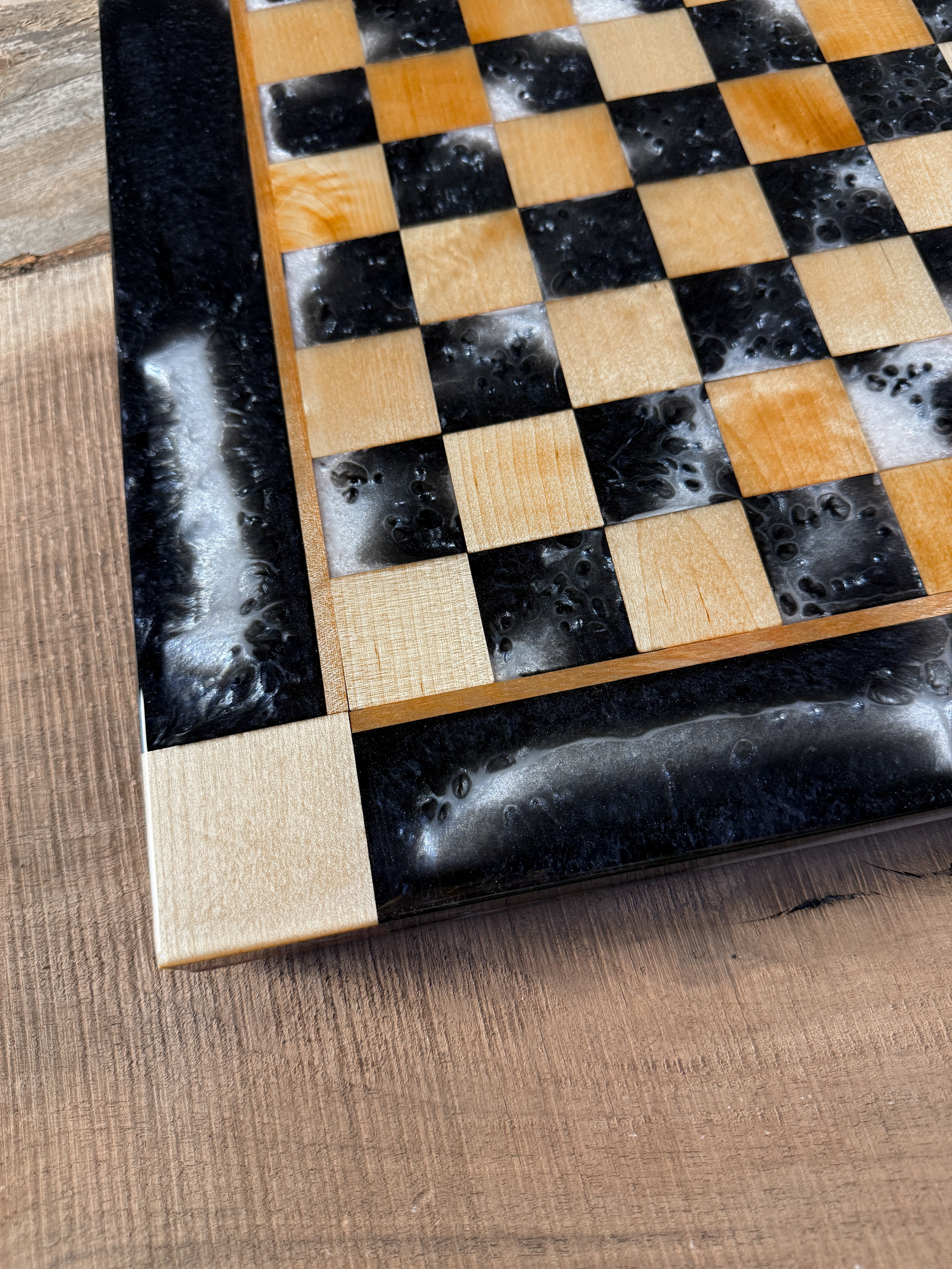 Maple Wood Pearl Black Onyx Chess Board (Glass Chess Set Included)