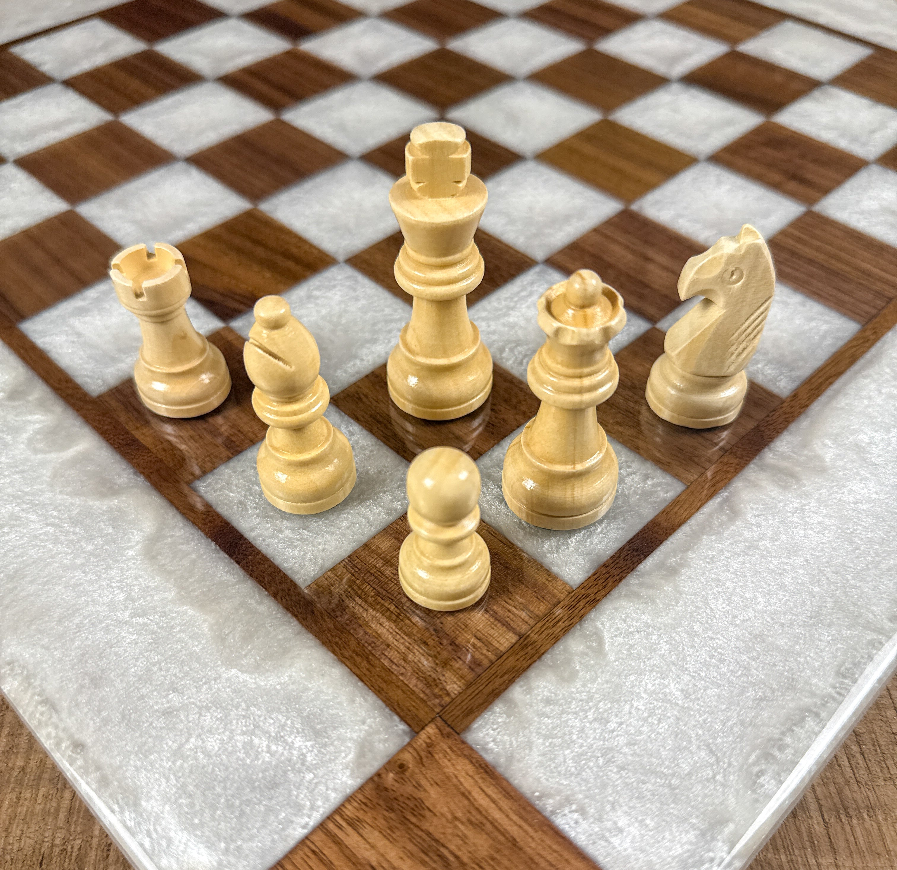 Deep Blue Maple Wood Chess Board (Chess Set Included)