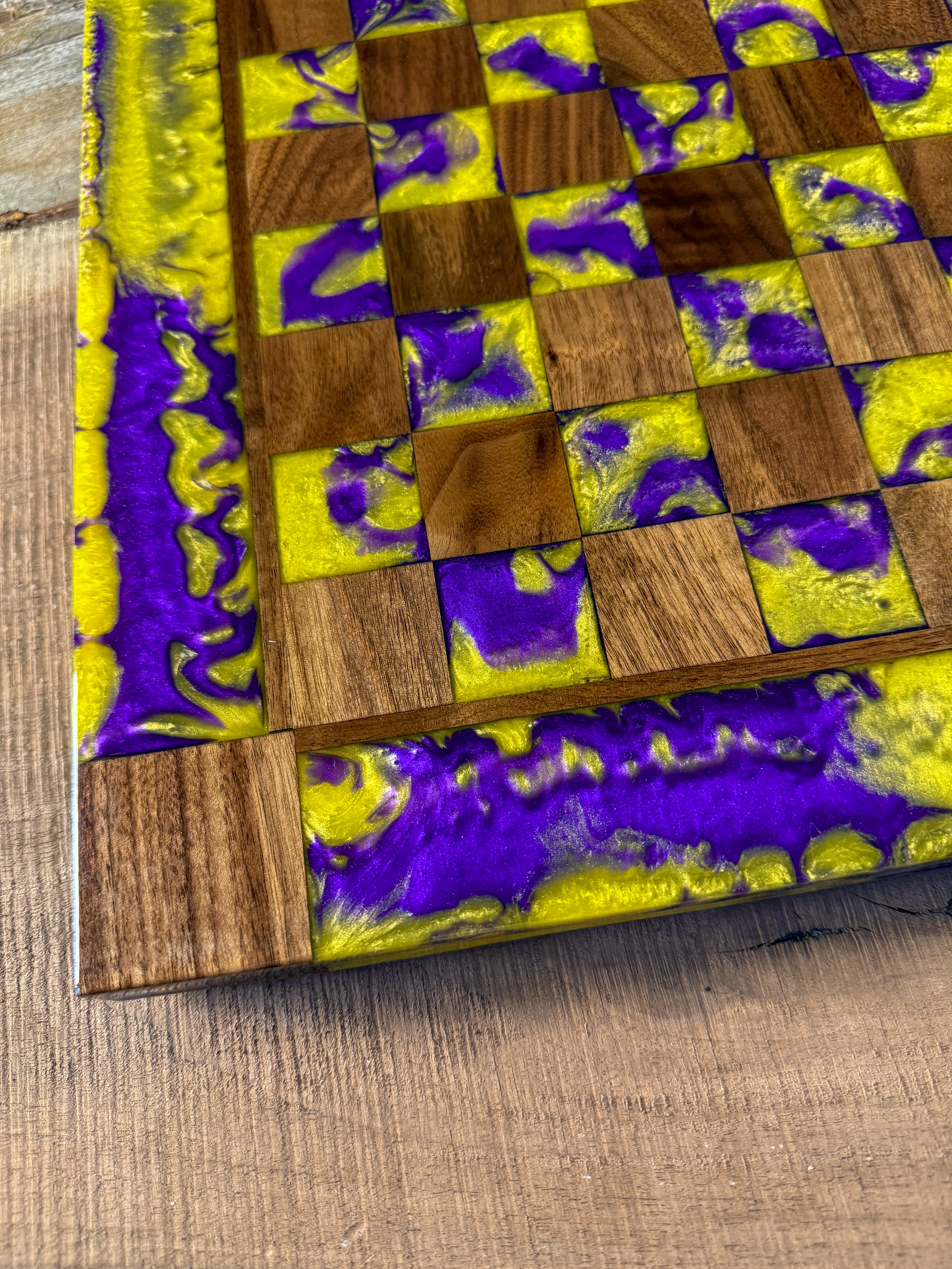 Purple Haze Vivid Yellow Walnut Chess Board (Chess Set Included)