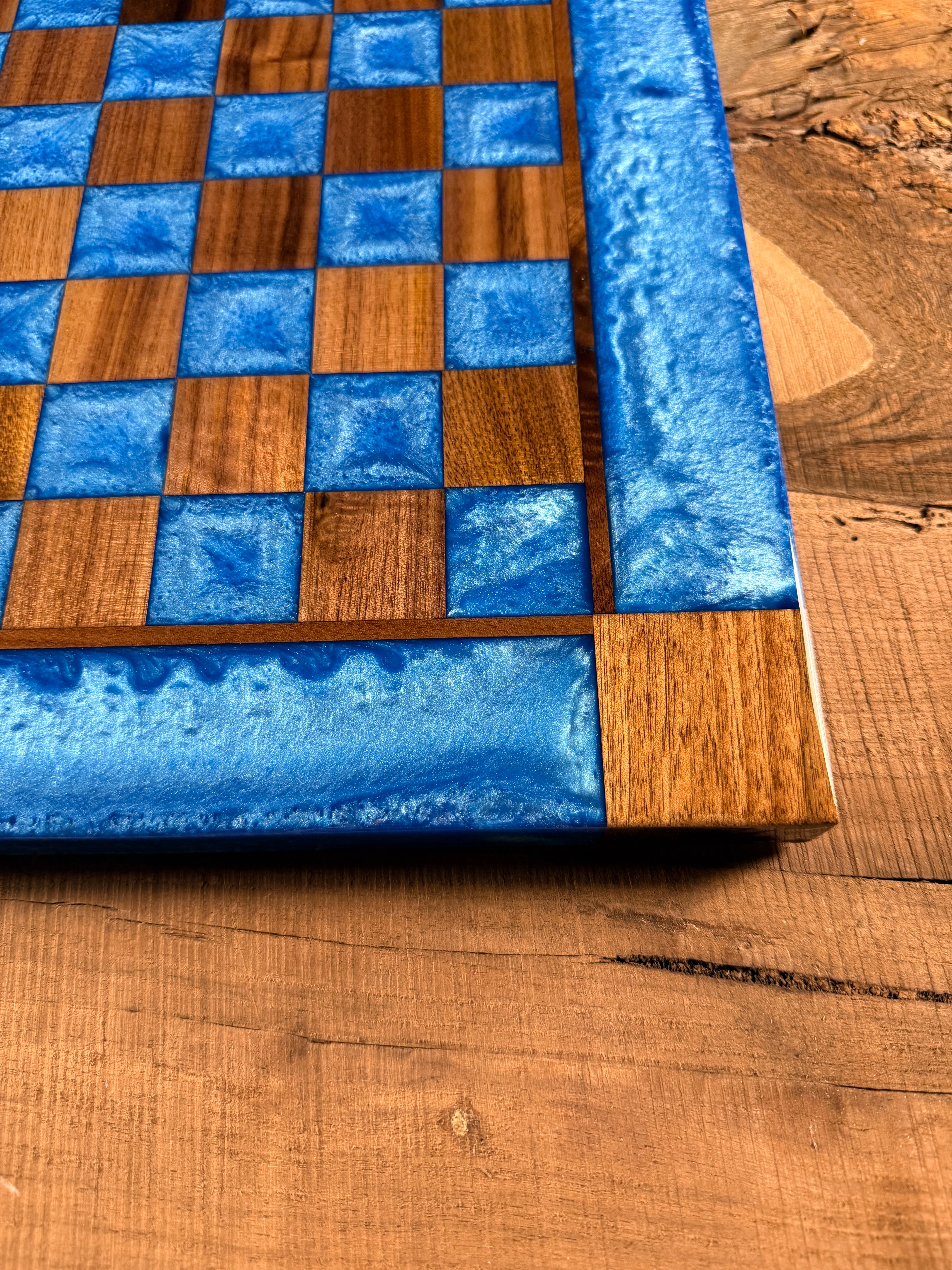Caribbean Blue Black Walnut Chess Board (Chess Set Included)
