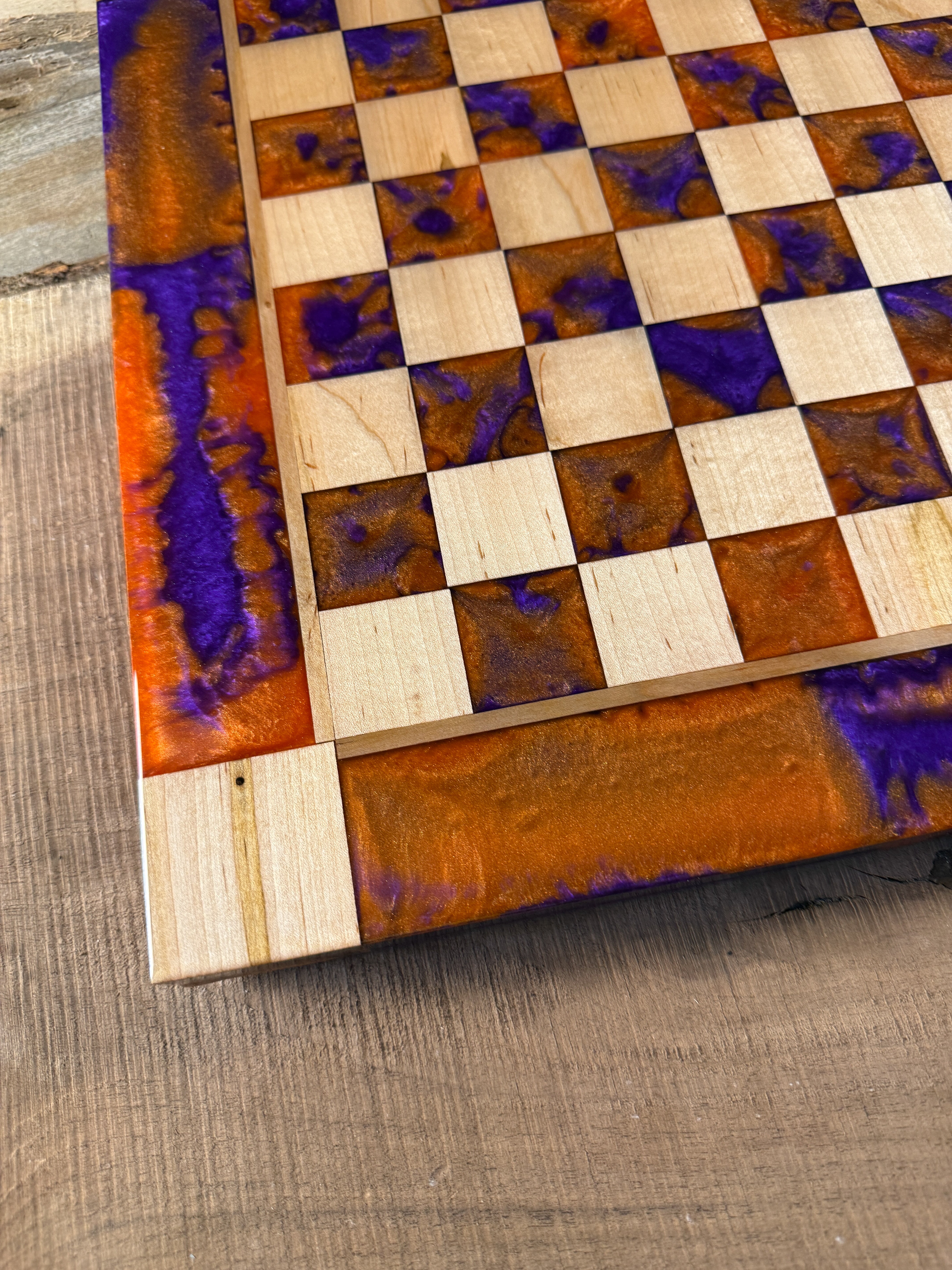Purple Haze Orange Maple Wood Chess Board (Chess Set Included)