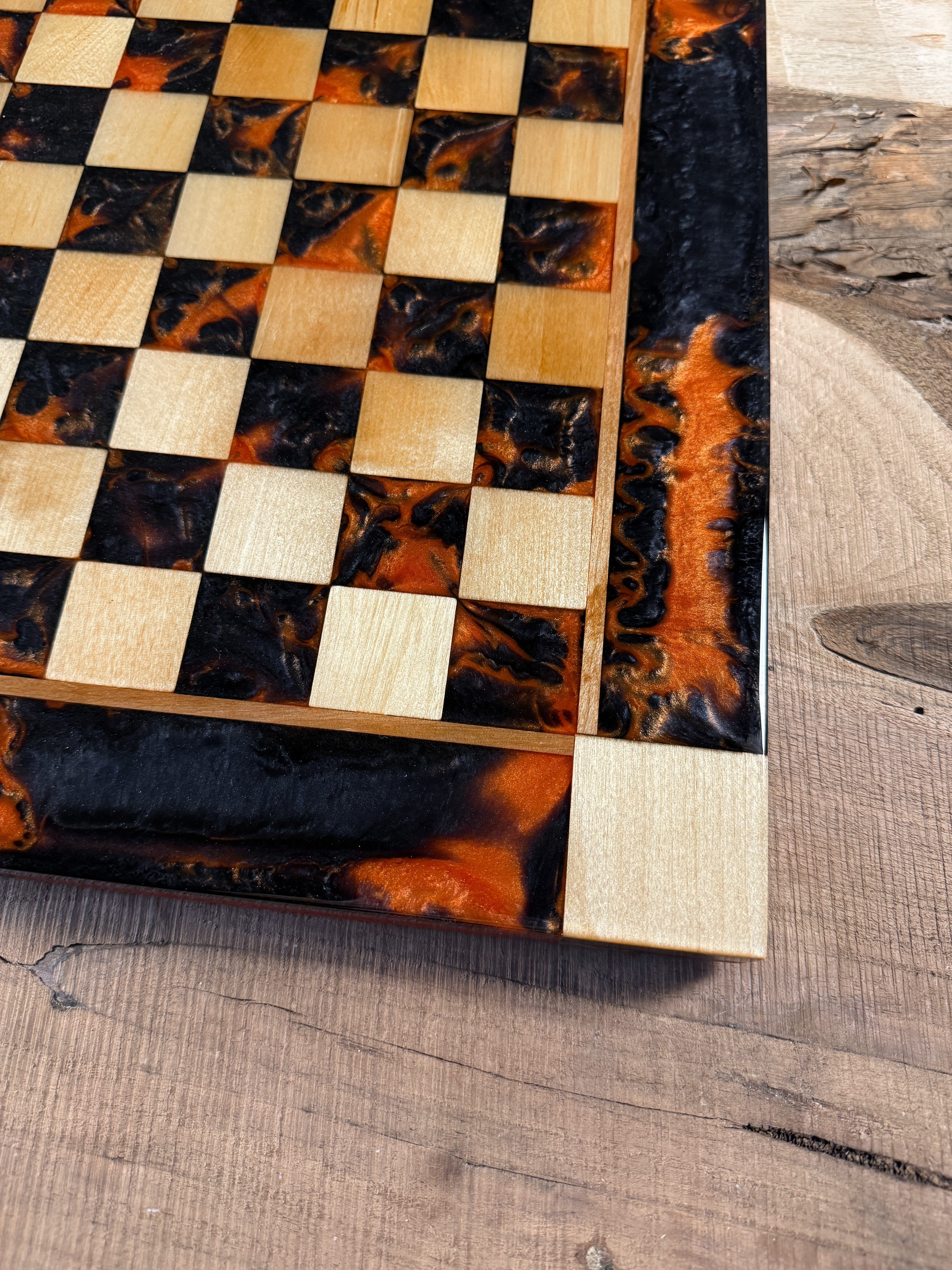 Black Onyx Orange Maple Wood Chess Board (Chess Set Included)